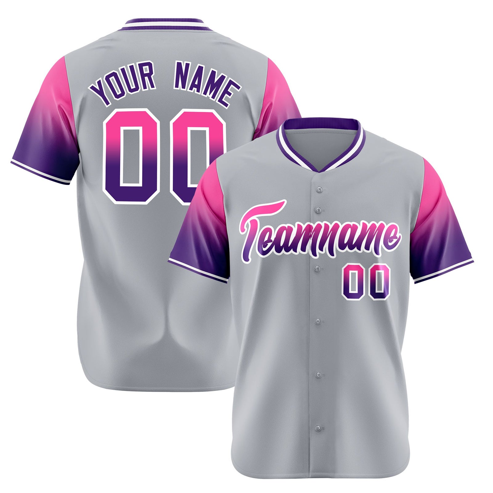 Custom Gray Pink-Purple Gradient Fashion Authentic Baseball Jersey