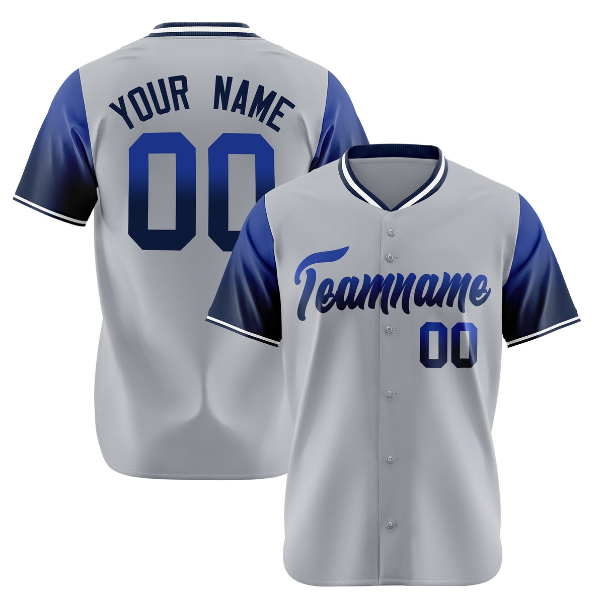 Custom Gray Royal Blue-Navy Gradient Fashion Authentic Baseball Jersey