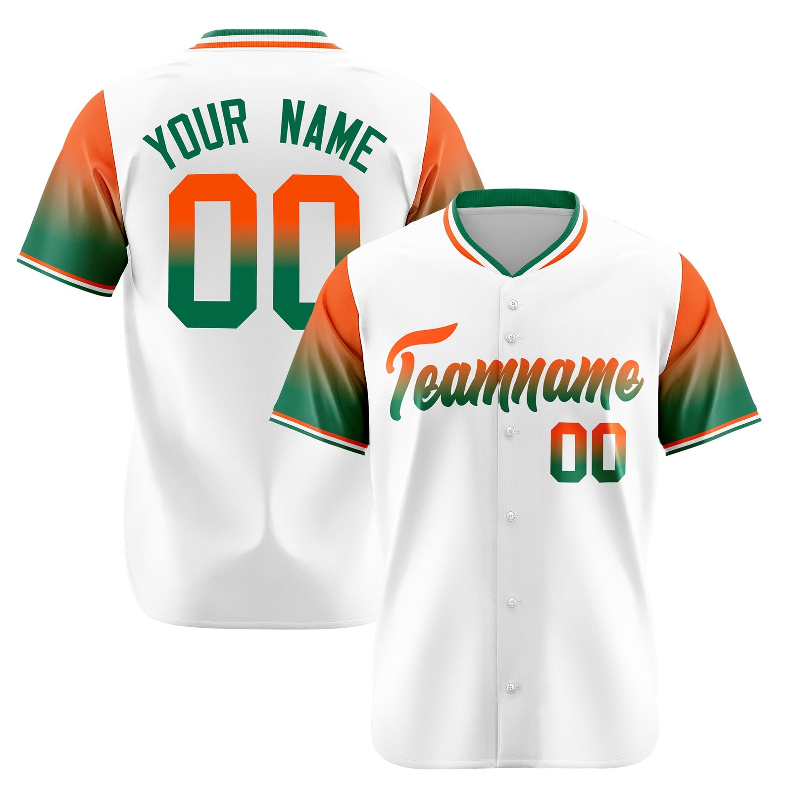 Custom White Orange-Kelly Green Gradient Fashion Authentic Baseball Jersey