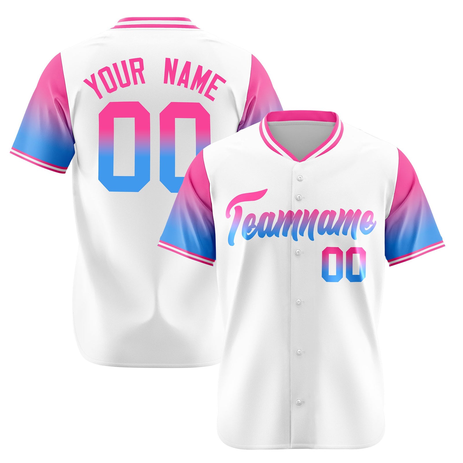 Custom White Pink-Powder Blue Gradient Fashion Authentic Baseball Jersey