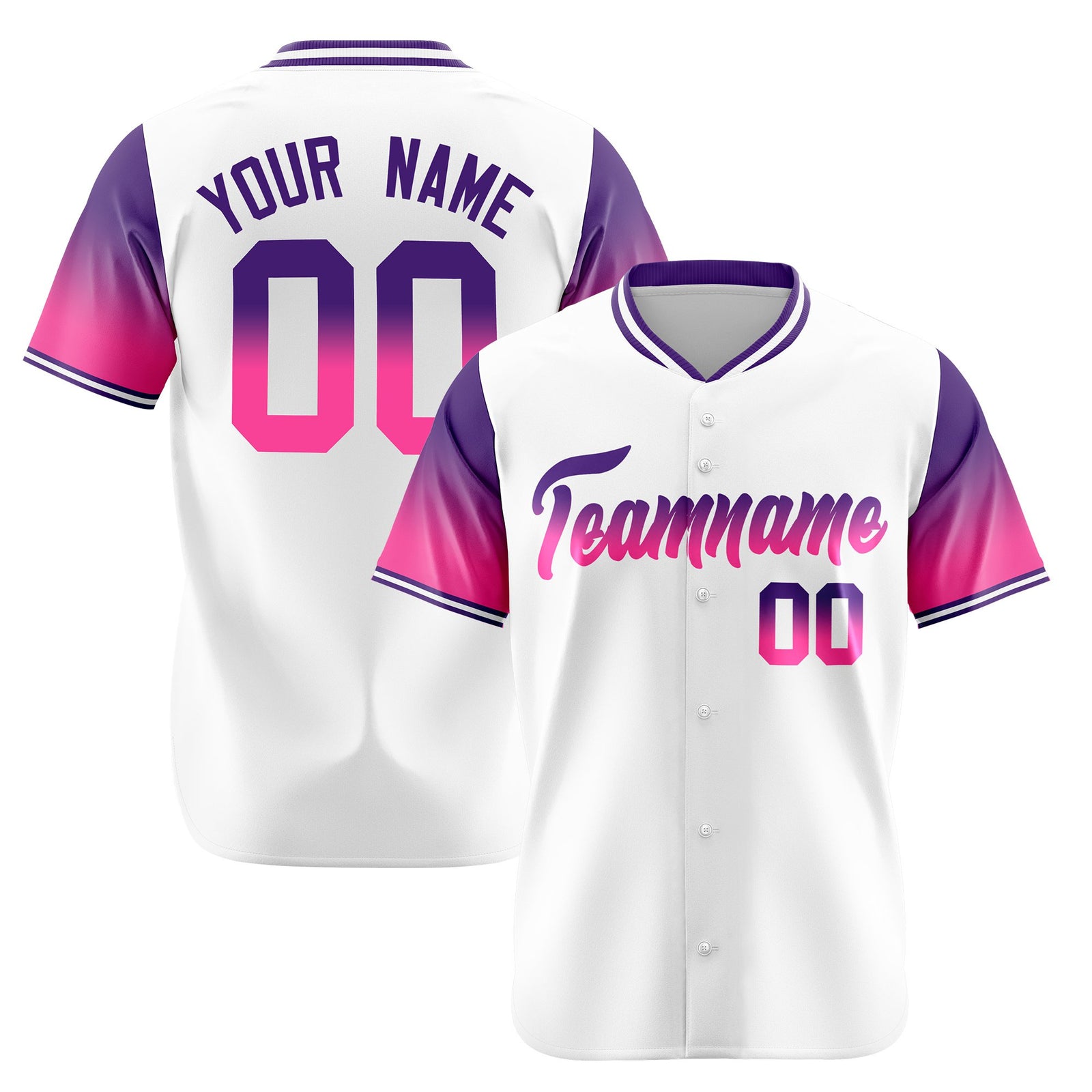 Custom White Purple-Pink Gradient Fashion Authentic Baseball Jersey
