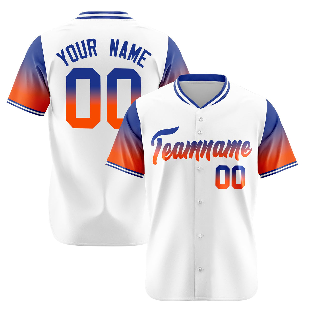Custom White Royal Blue-Orange Gradient Fashion Authentic Baseball Jersey
