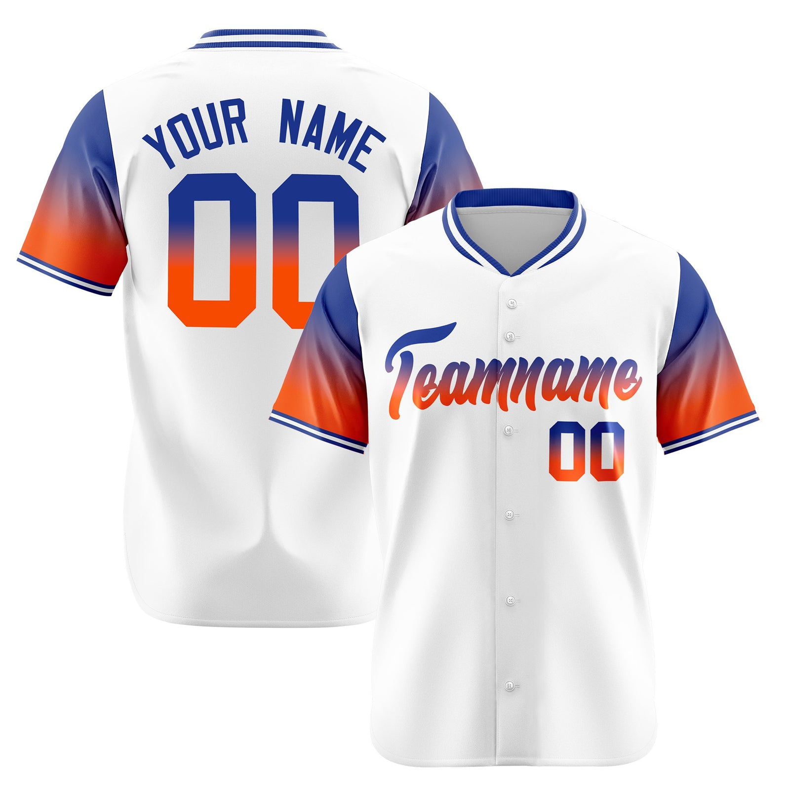 Custom White Royal Blue-Orange Gradient Fashion Authentic Baseball Jersey