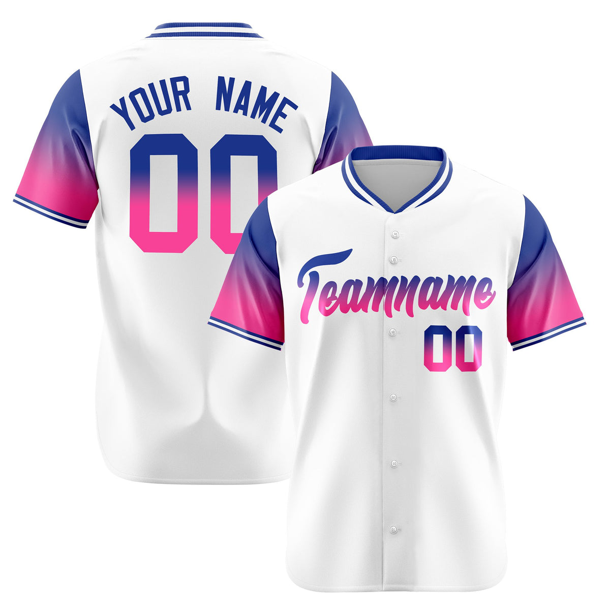 Custom White Royal Blue-Pink Gradient Fashion Authentic Baseball Jersey