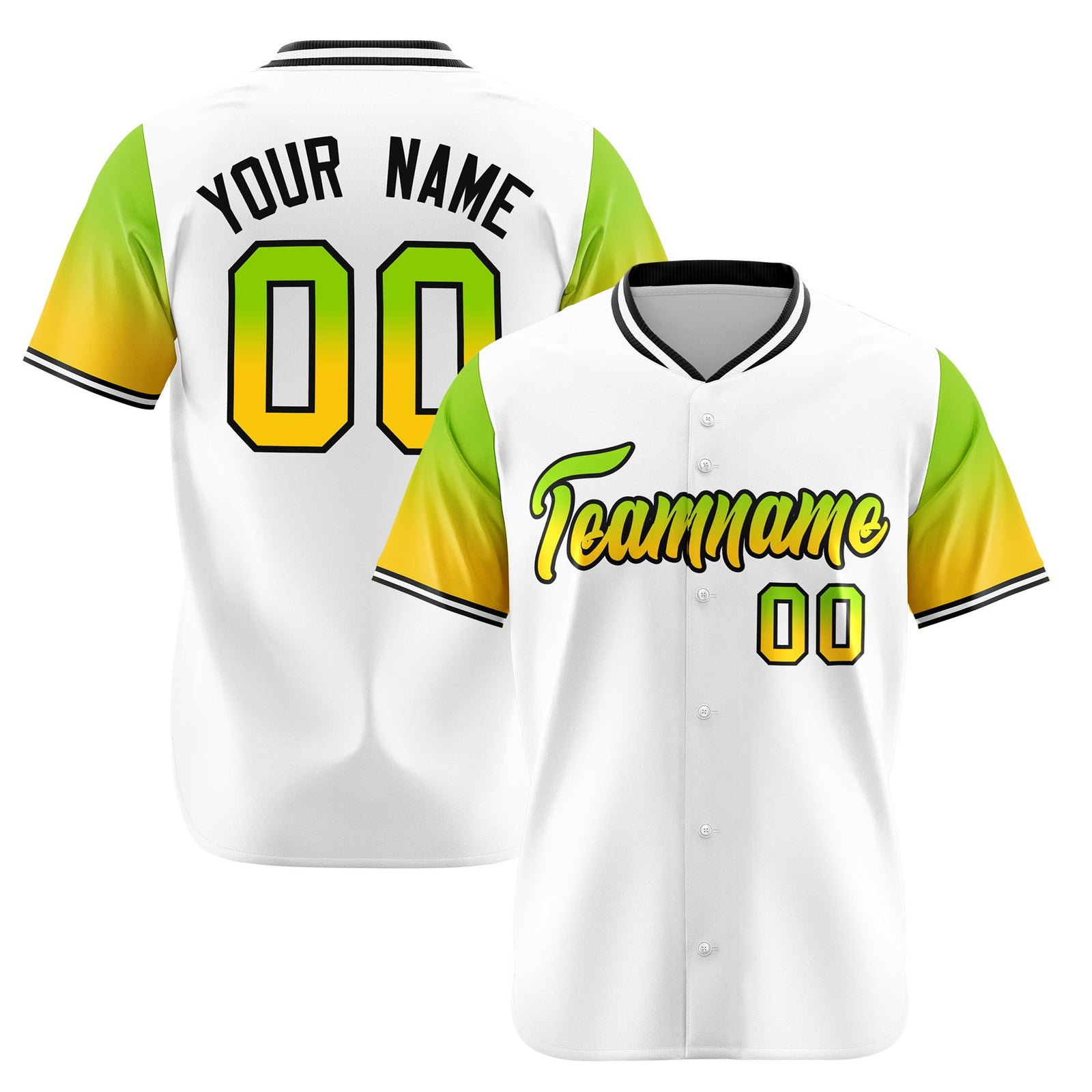 Custom White Neon Green-Gold Gradient Fashion Authentic Baseball Jersey