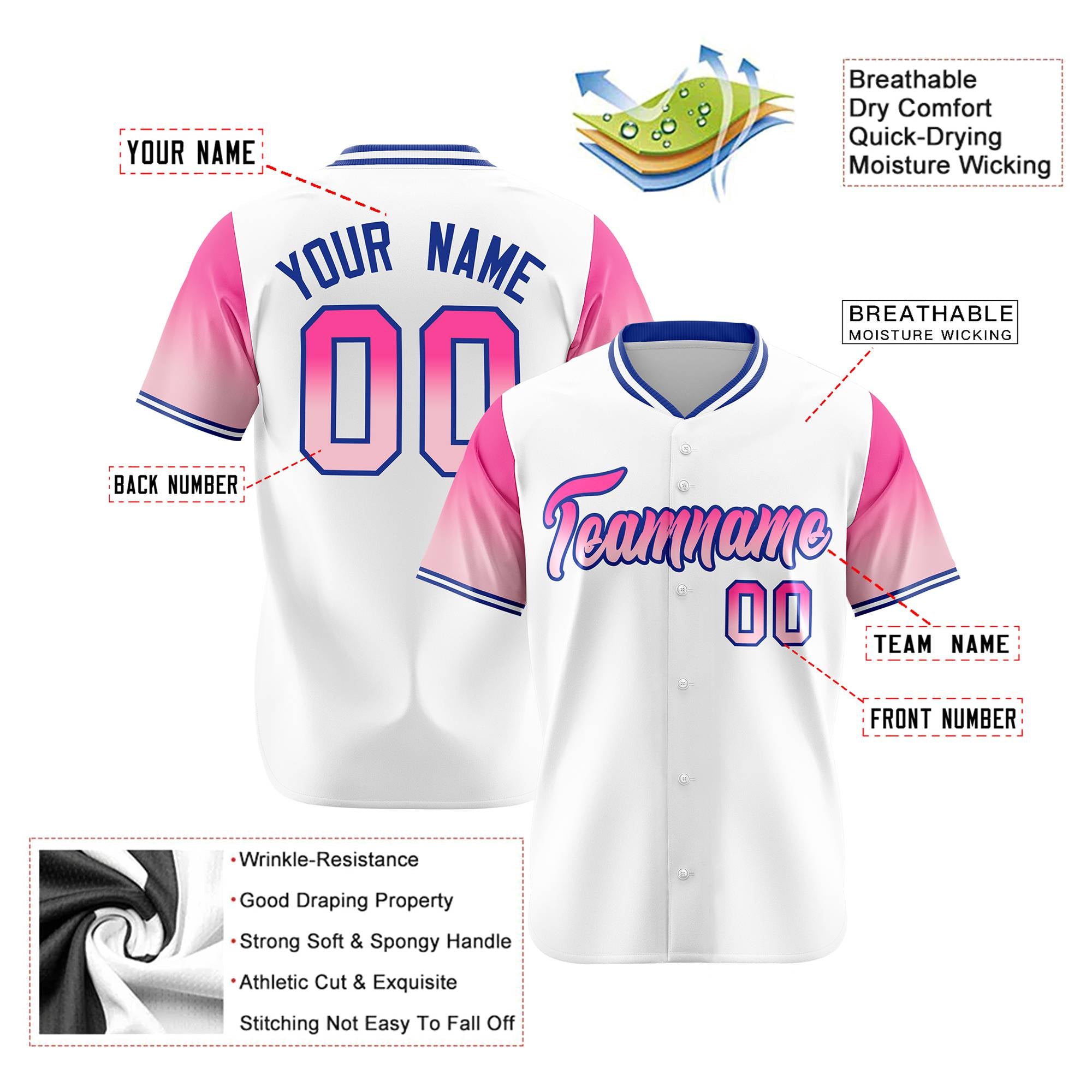 Custom White Pink-Light Pink Gradient Fashion Authentic Baseball Jersey