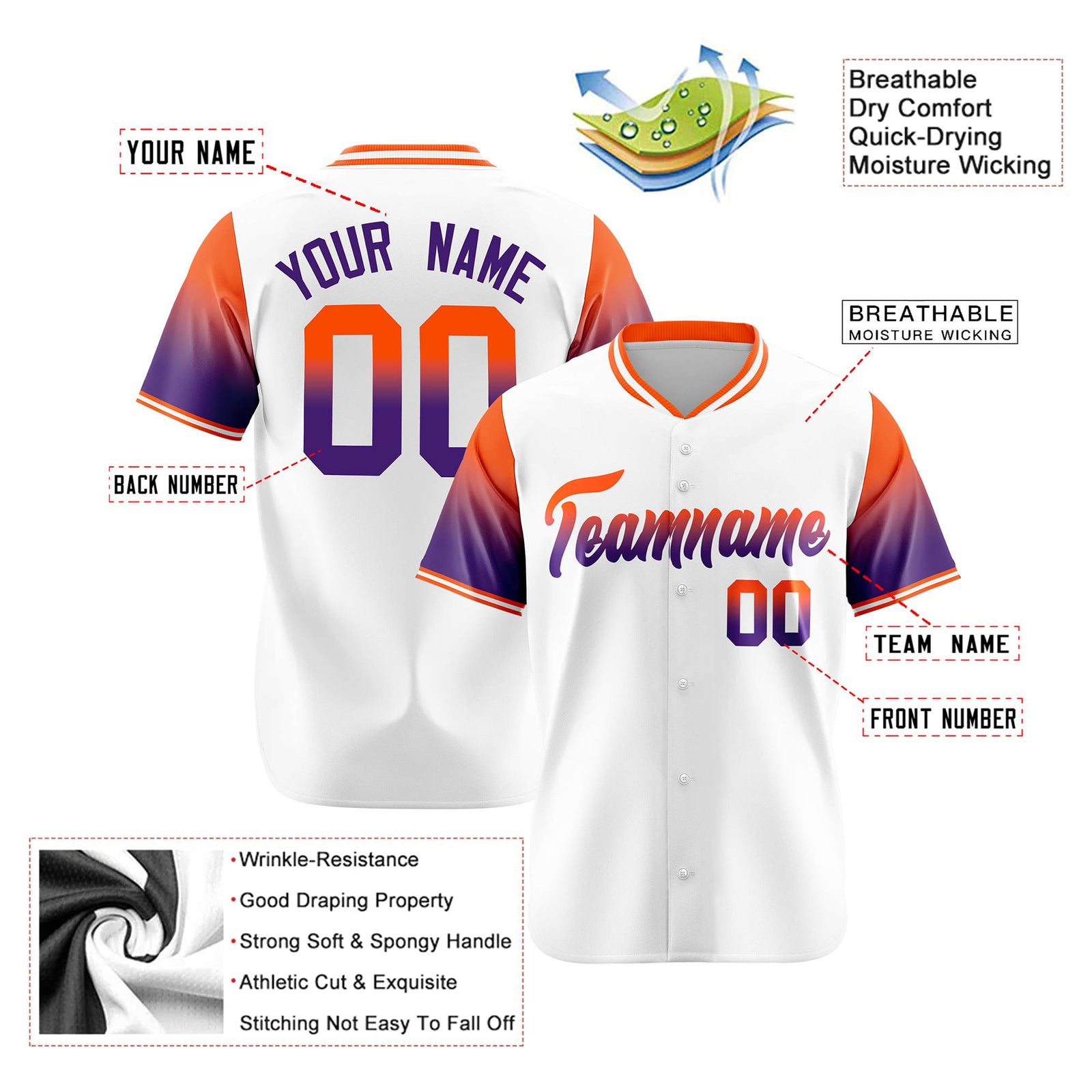 Custom White Orange-Purple Gradient Fashion Authentic Baseball Jersey
