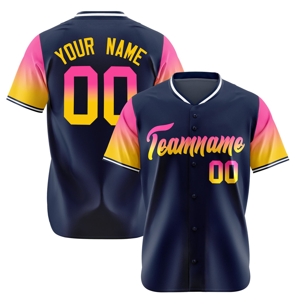 Custom Navy Pink-Gold Gradient Fashion Authentic Baseball Jersey