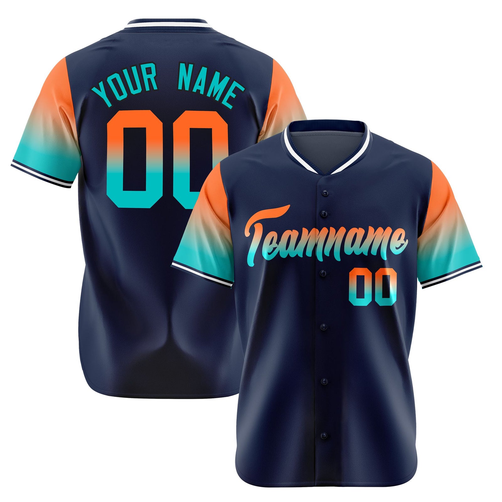 Custom Navy Orange-Aqua Gradient Fashion Authentic Baseball Jersey