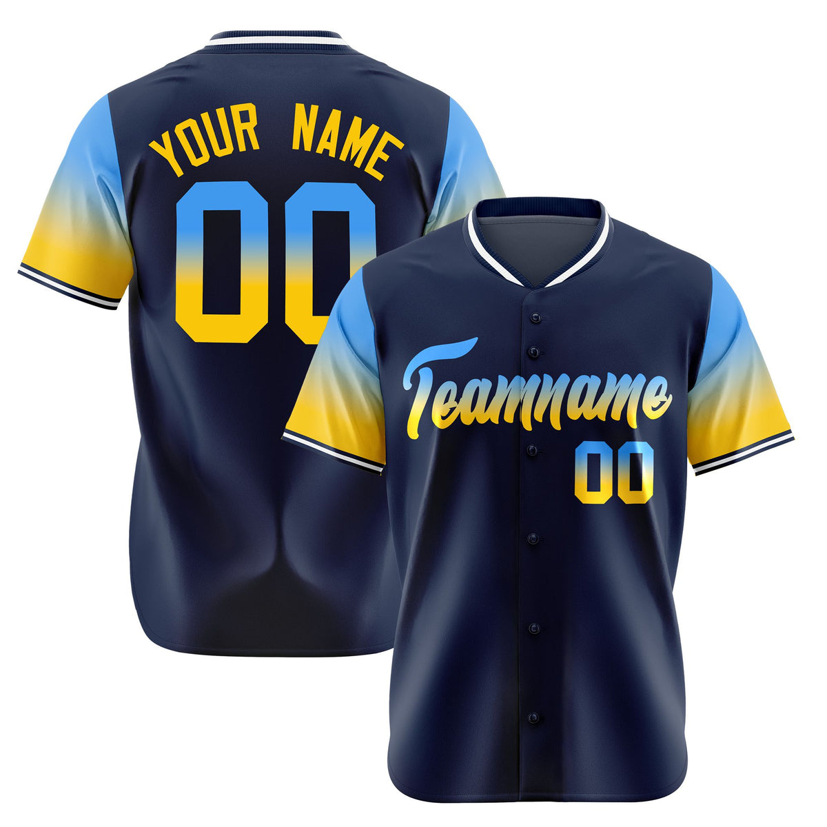 Custom Navy Powder Blue-Gold Gradient Fashion Authentic Baseball Jersey