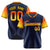 Custom Navy Orange-Gold Gradient Fashion Authentic Baseball Jersey