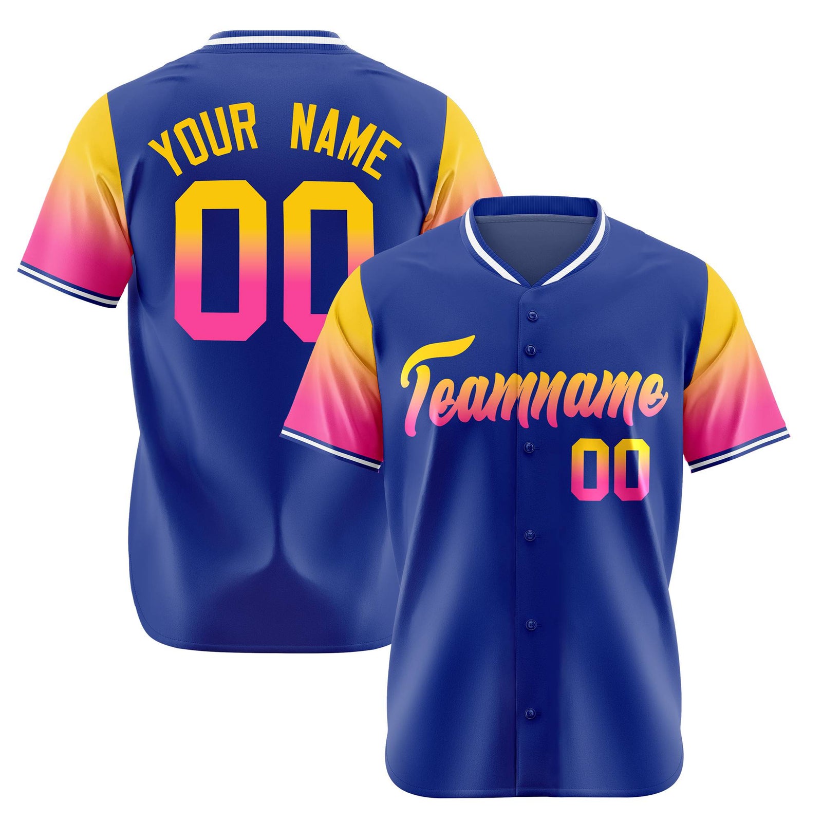 Custom Royal Blue Gold-Pink Gradient Fashion Authentic Baseball Jersey