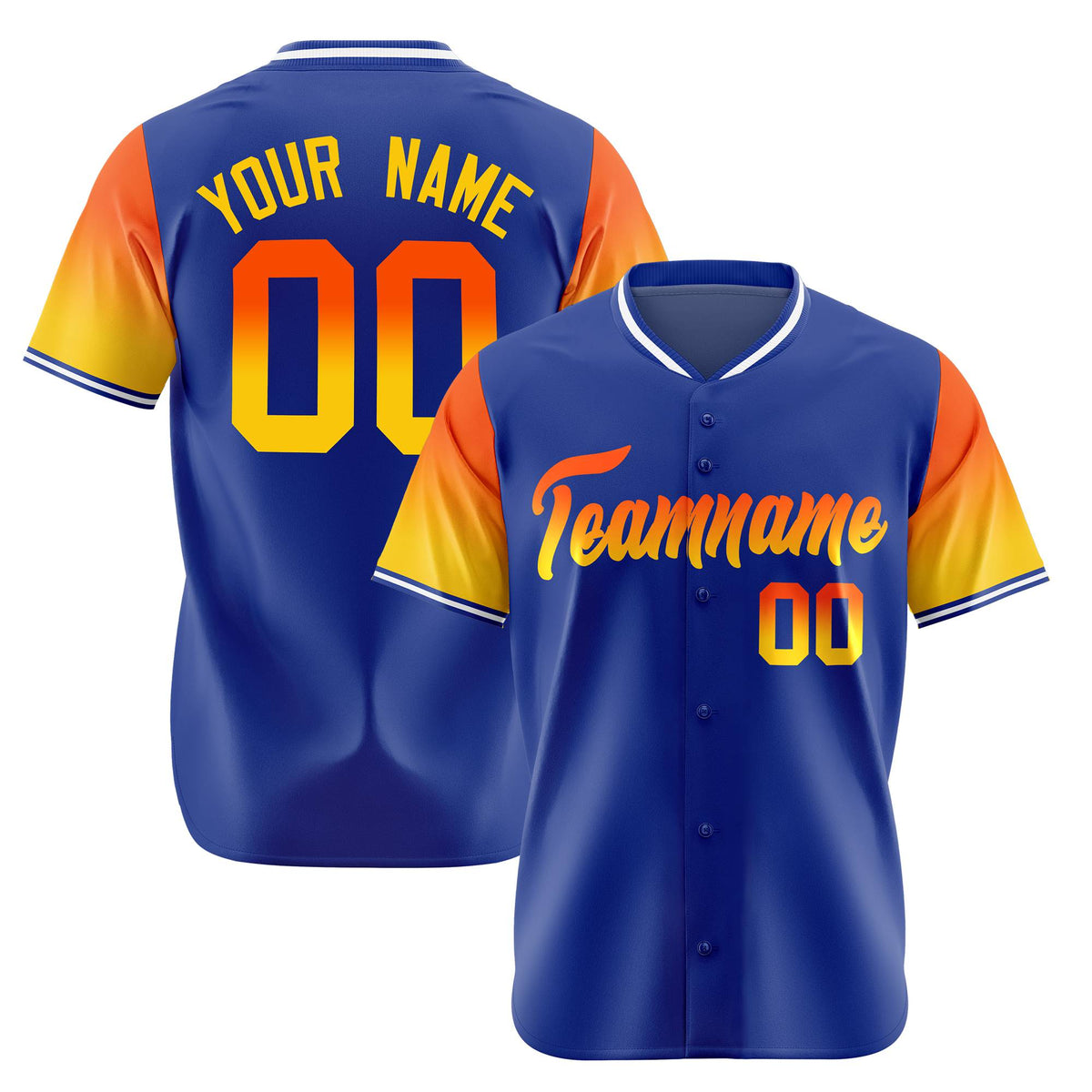 Custom Royal Blue Orange-Yellow Gradient Fashion Authentic Baseball Jersey