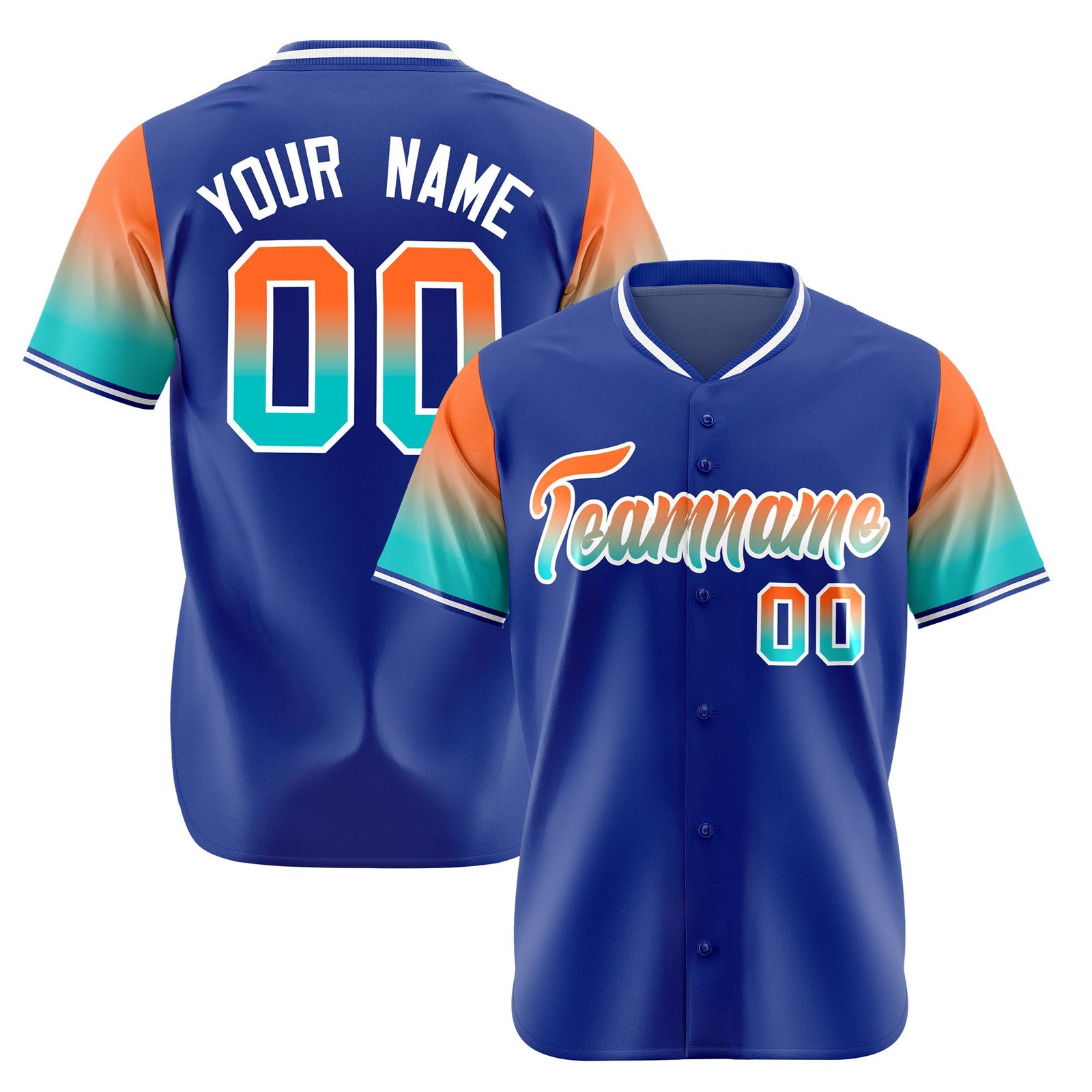 Custom Royal Blue Orange-Aqua Gradient Fashion Authentic Baseball Jersey