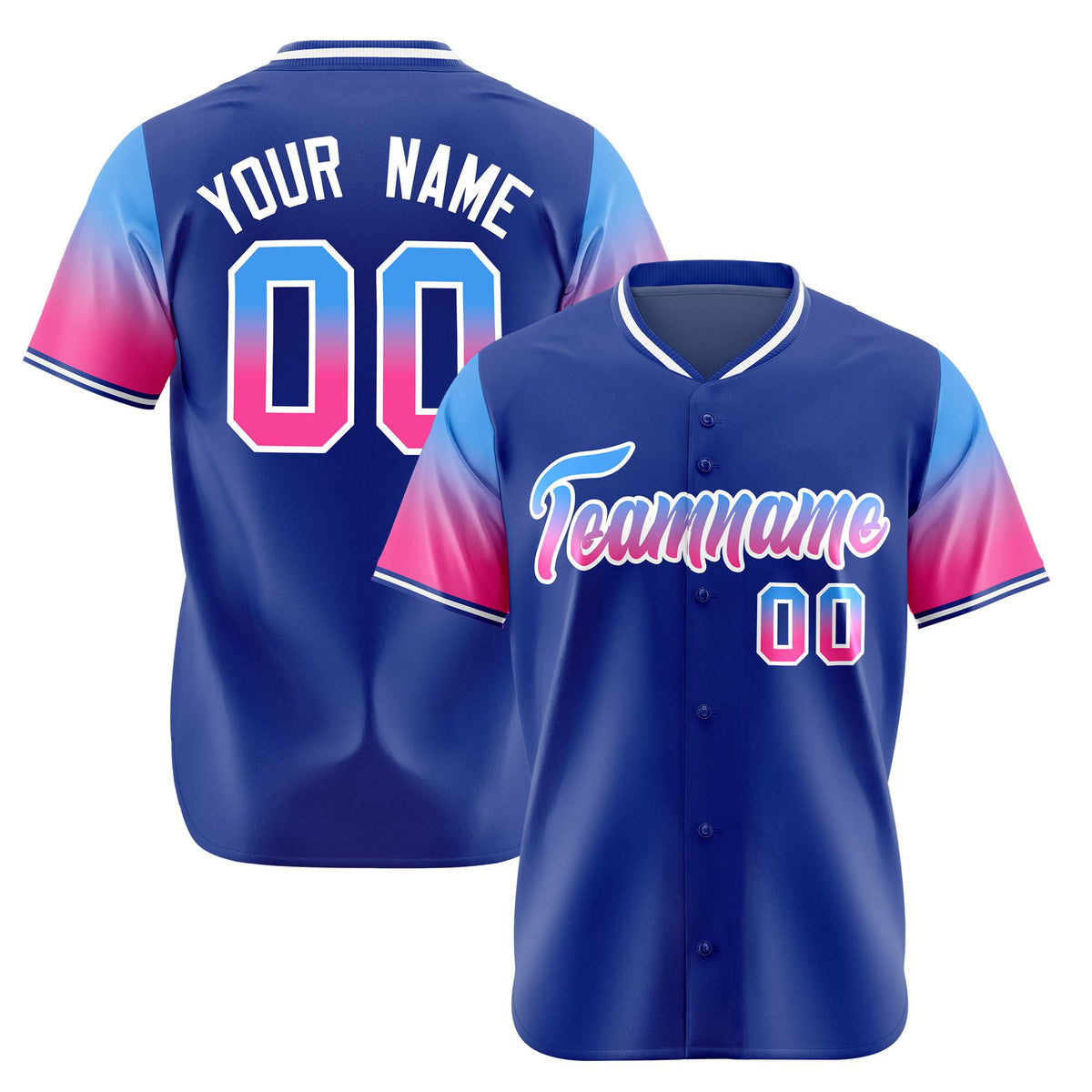 Custom Royal Blue Powder Blue-Pink Gradient Fashion Authentic Baseball Jersey
