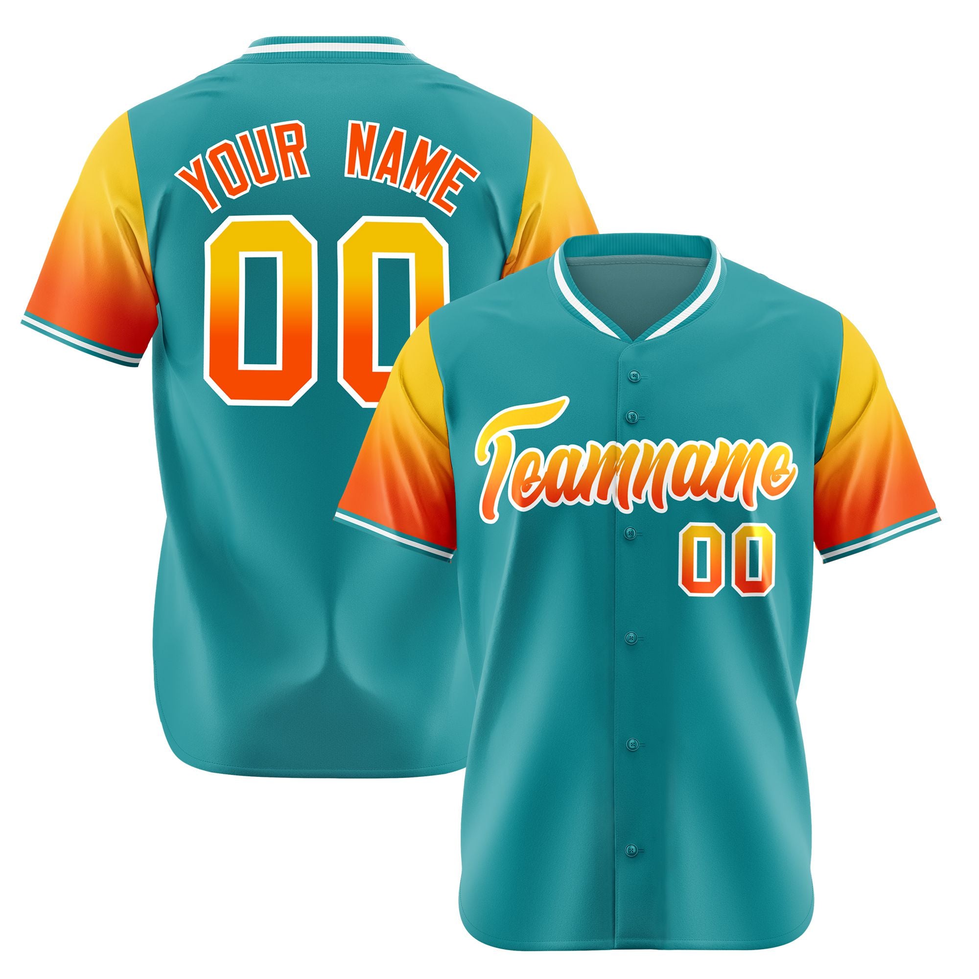 Custom Aqua Gold-Orange Gradient Fashion Authentic Baseball Jersey