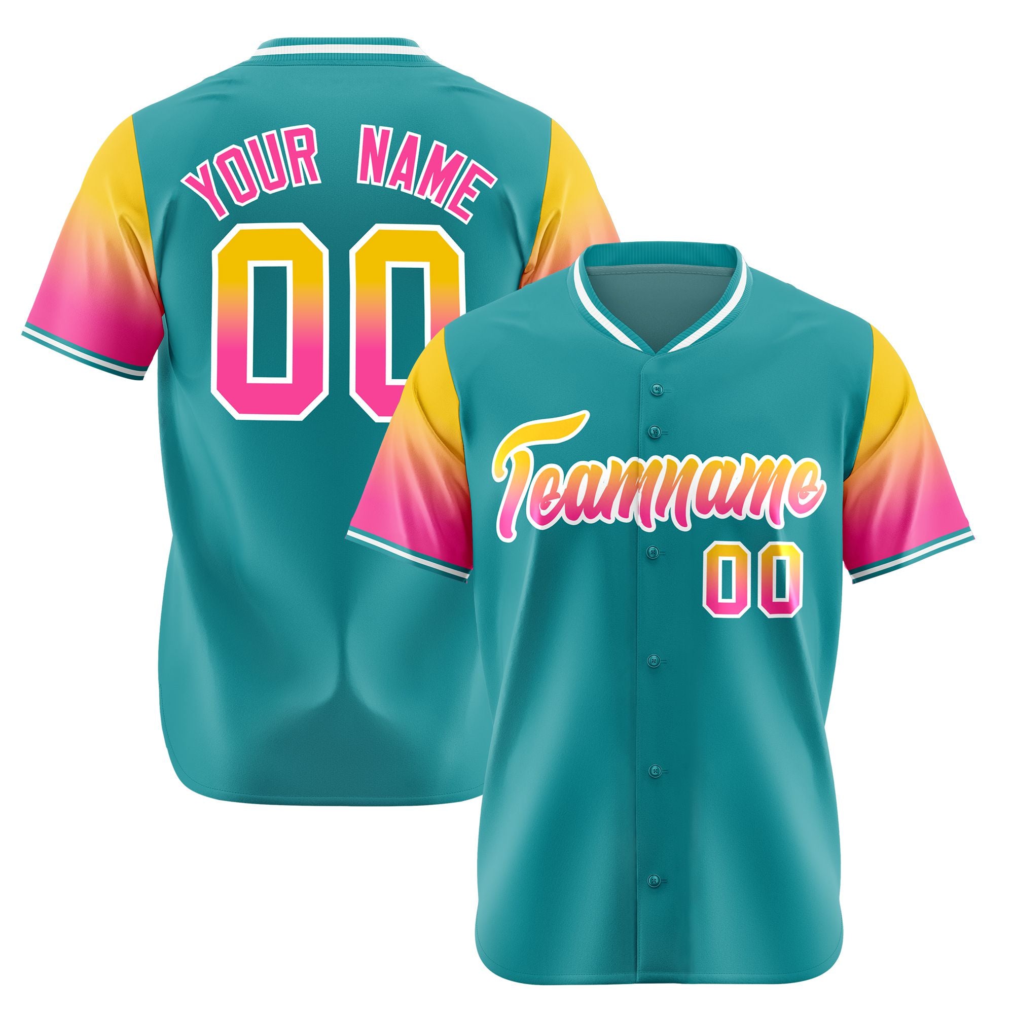 Custom Aqua Gold-Pink Gradient Fashion Authentic Baseball Jersey