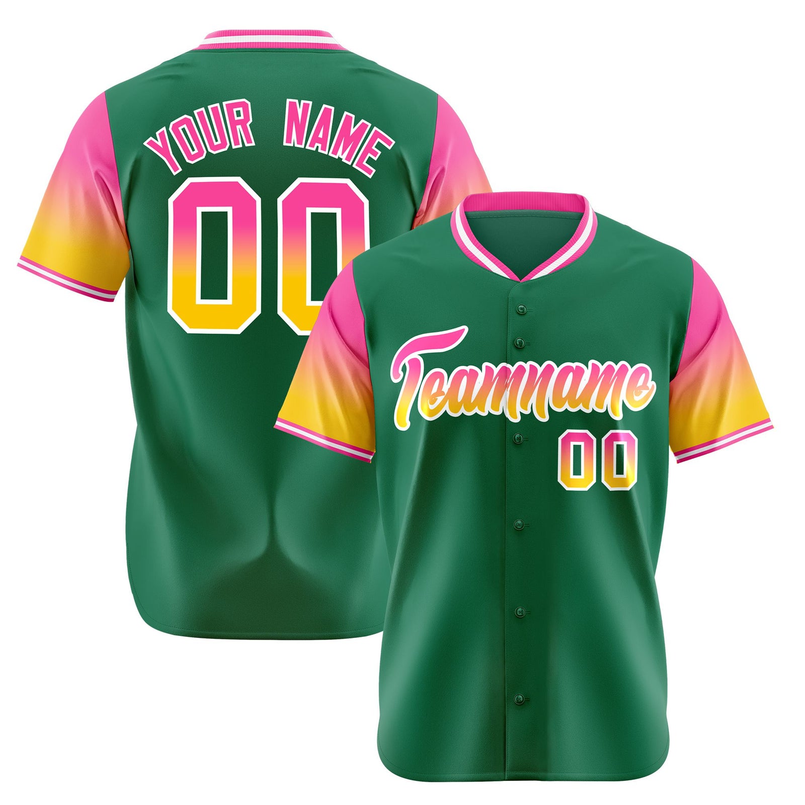 Custom Green Pink-Gold Gradient Fashion Authentic Baseball Jersey