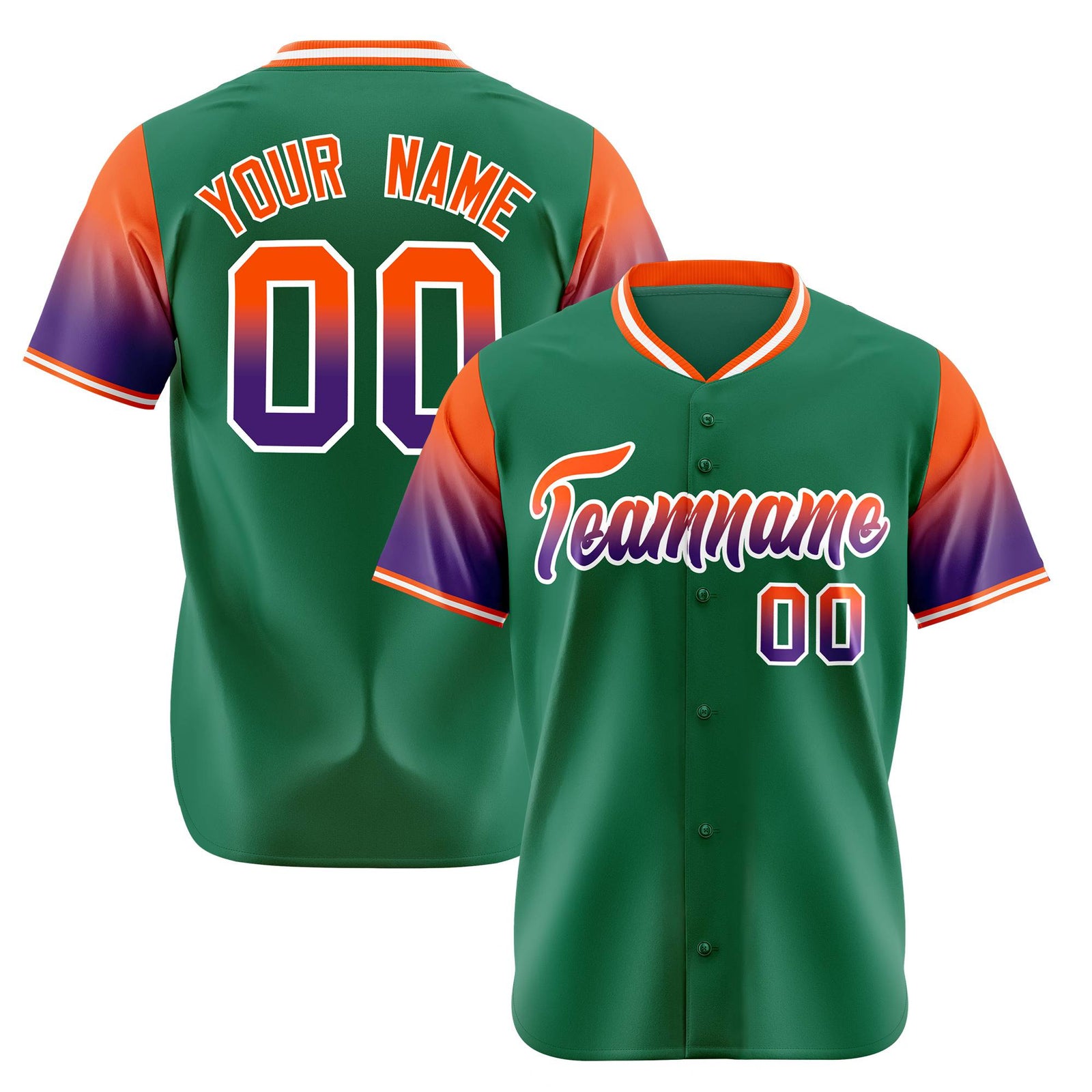 Custom Green Orange-Purple Gradient Fashion Authentic Baseball Jersey