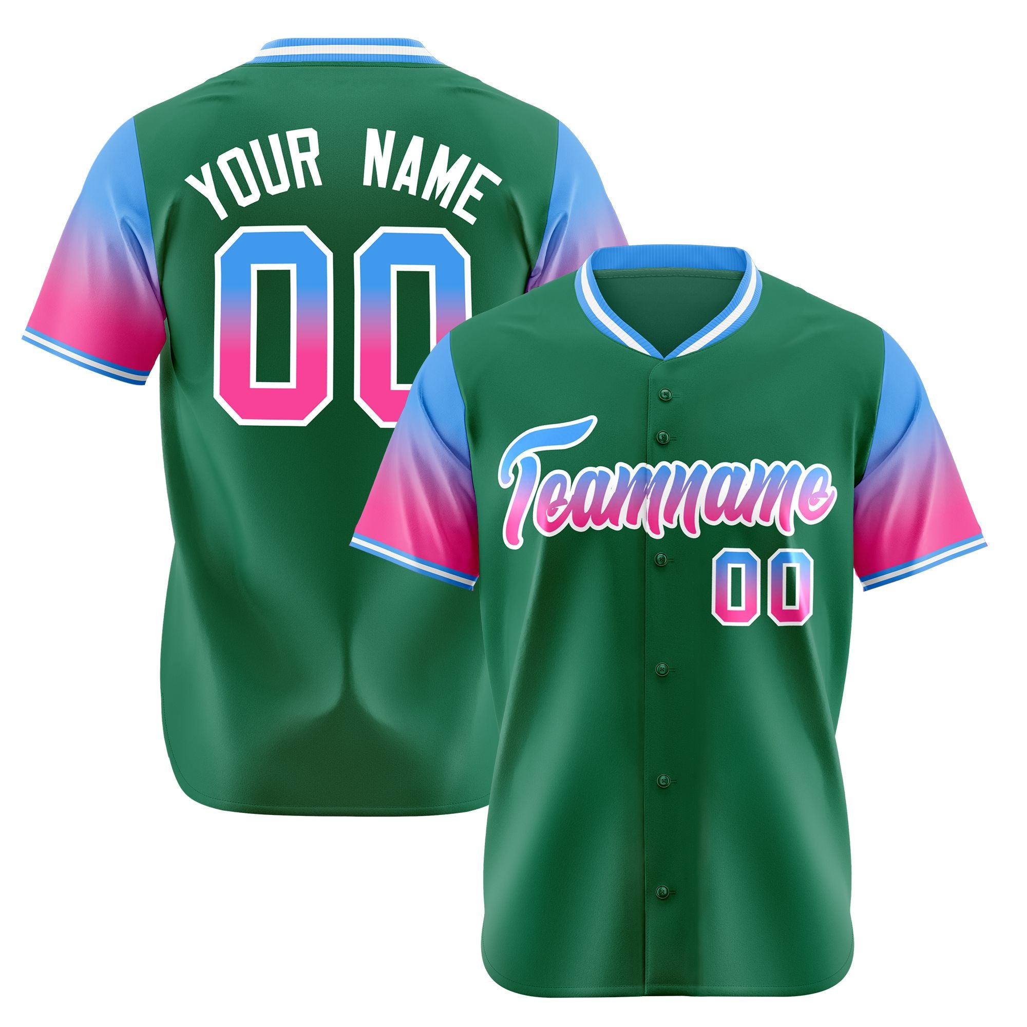 Custom Green Powder Blue-Pink Gradient Fashion Authentic Baseball Jersey