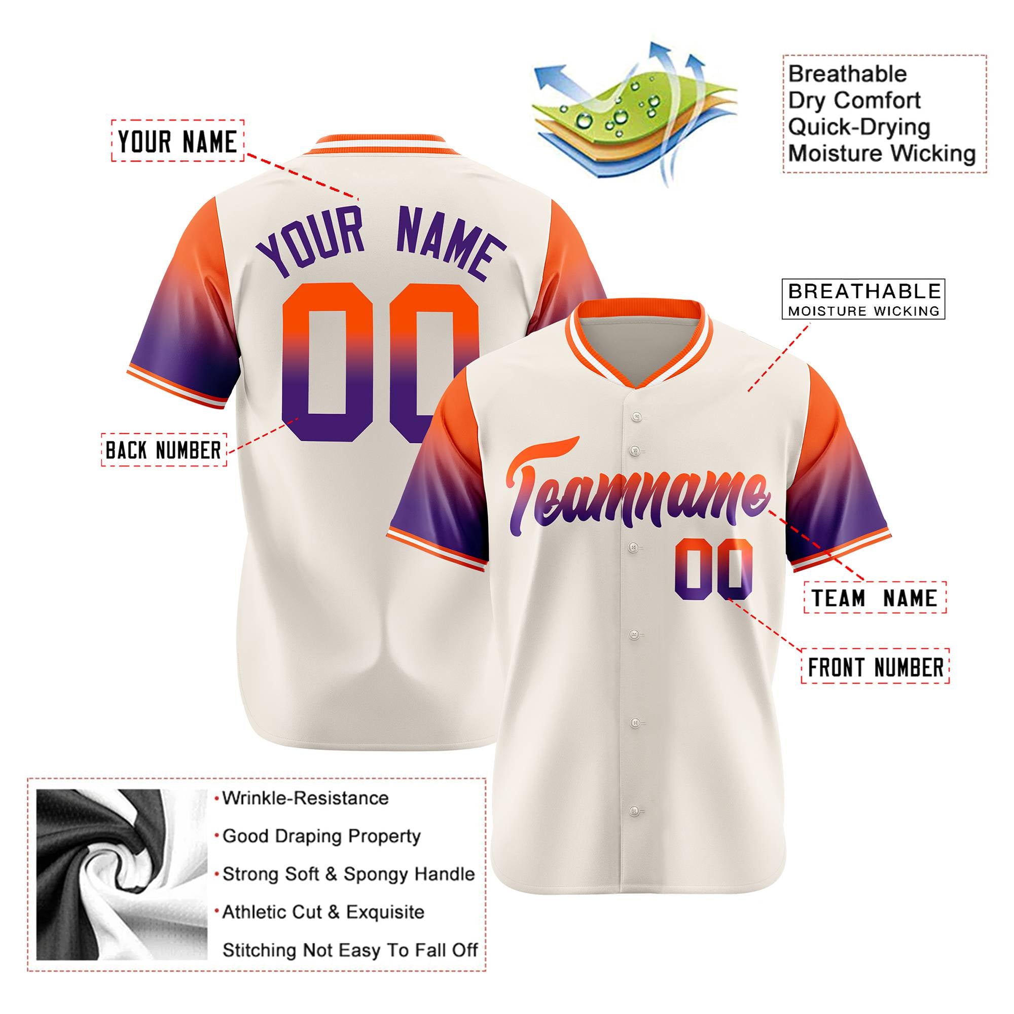 Custom Cream Orange-Purple Gradient Fashion Authentic Baseball Jersey