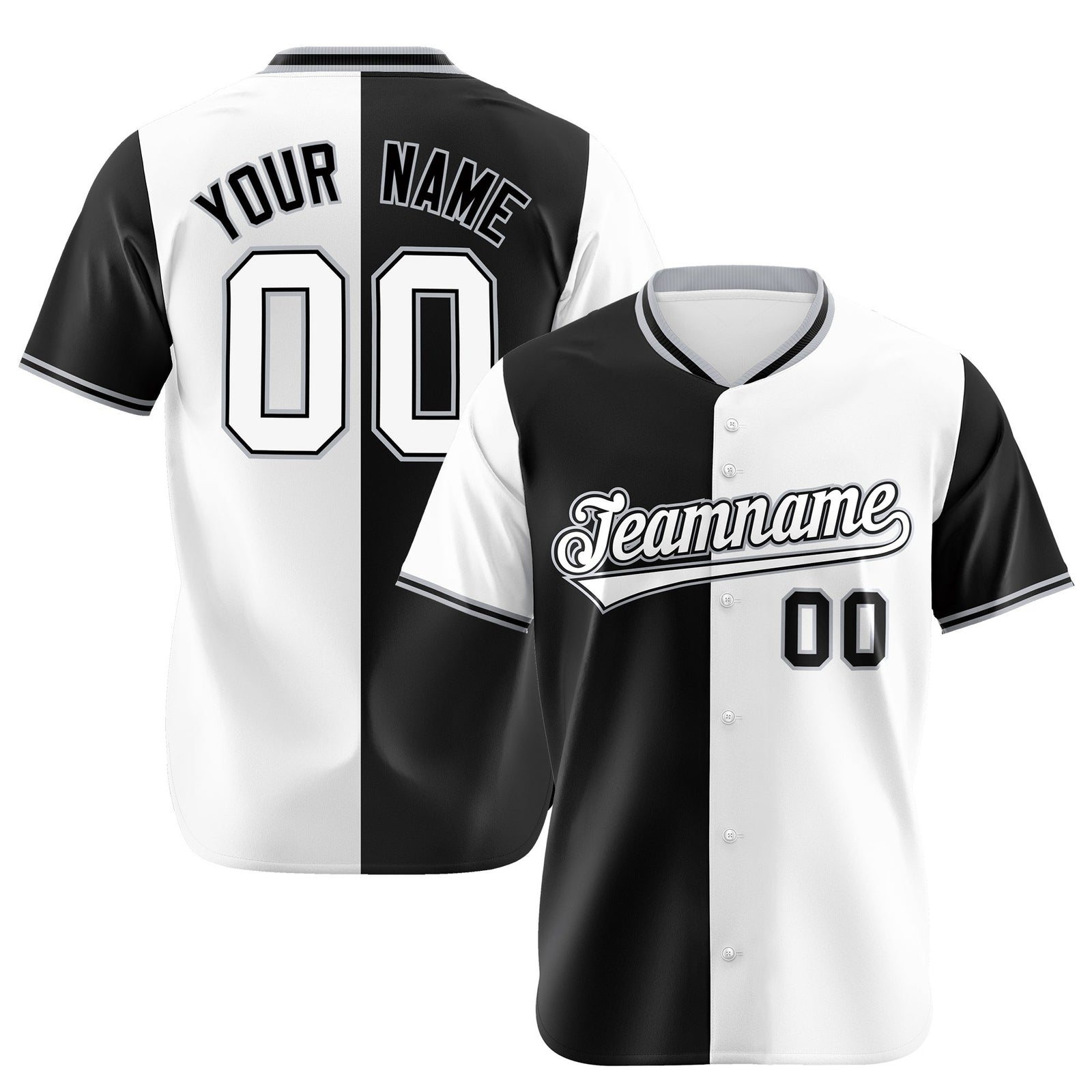Custom Black White Authentic Split Fashion Baseball Jersey