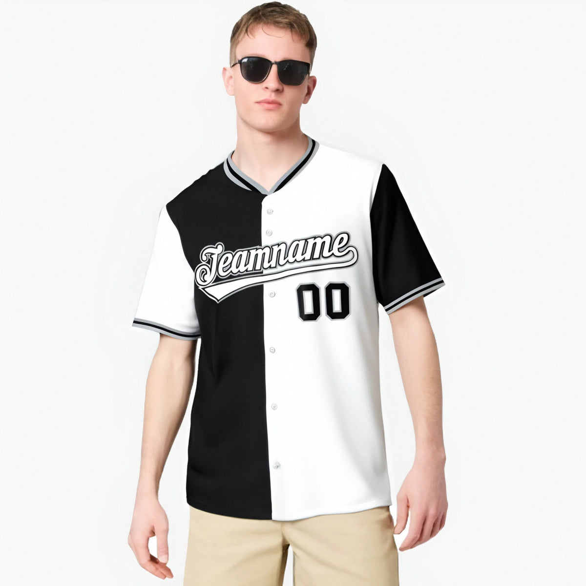 Custom Black White Authentic Split Fashion Baseball Jersey
