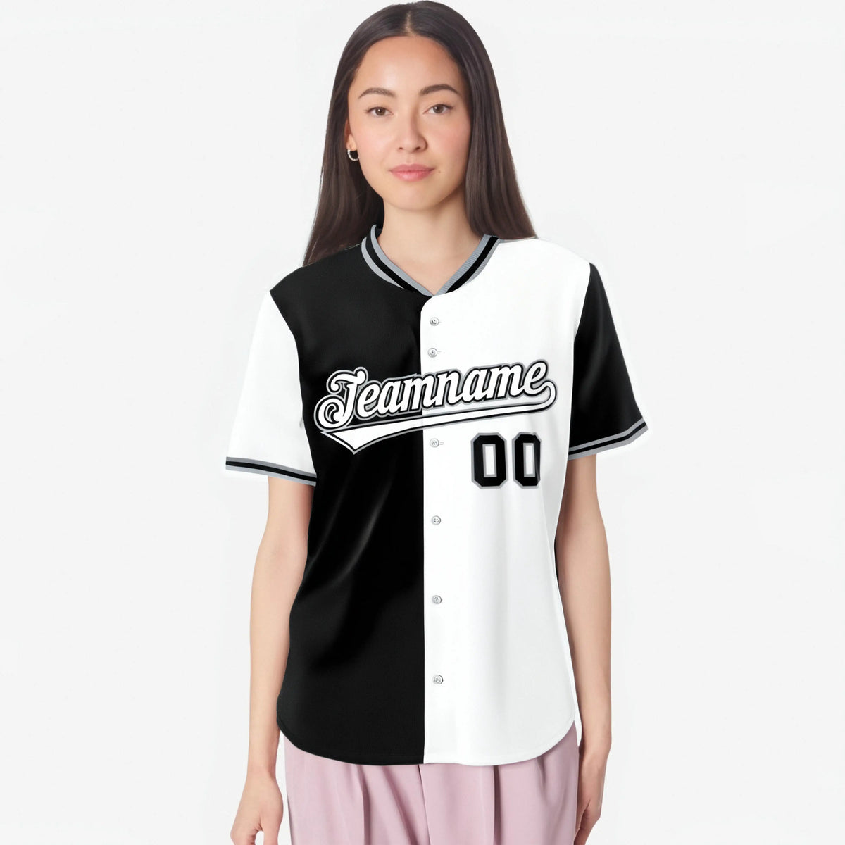 Custom Black White Authentic Split Fashion Baseball Jersey