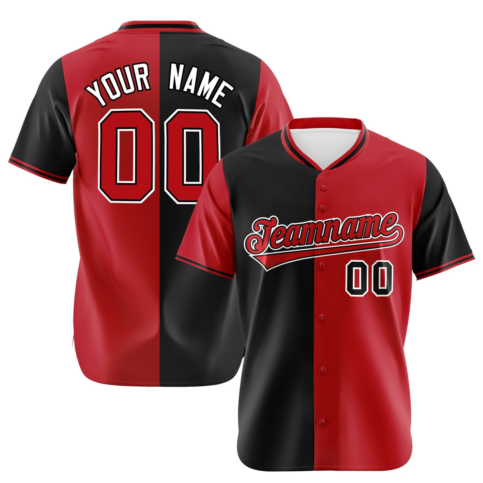 Custom Black Red Authentic Split Fashion Baseball Jersey