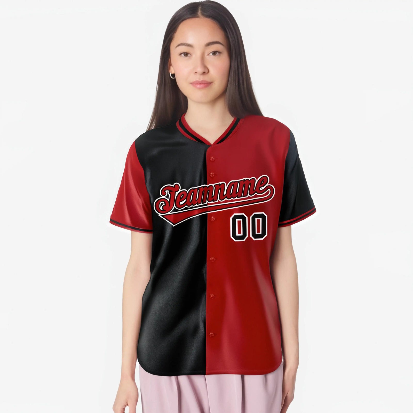 Custom Black Red Authentic Split Fashion Baseball Jersey
