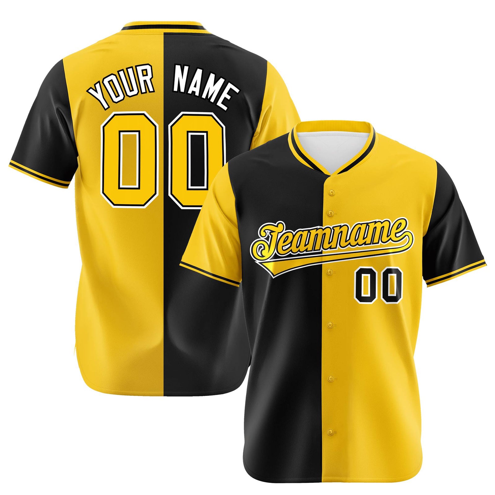 Custom Black Yellow Authentic Split Fashion Baseball Jersey