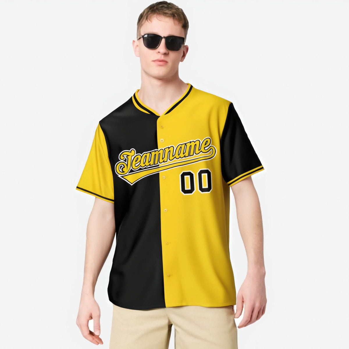 Custom Black Yellow Authentic Split Fashion Baseball Jersey