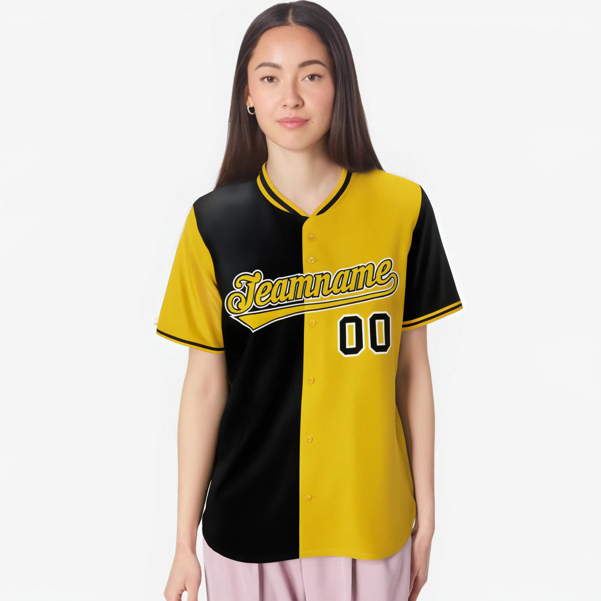 Custom Black Yellow Authentic Split Fashion Baseball Jersey