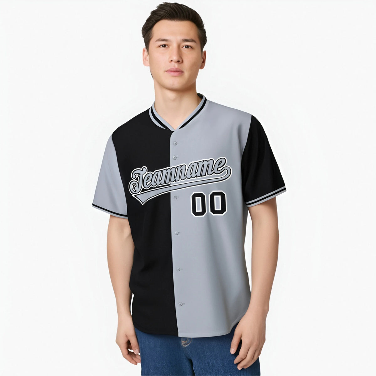 Custom Black Gray Authentic Split Fashion Baseball Jersey