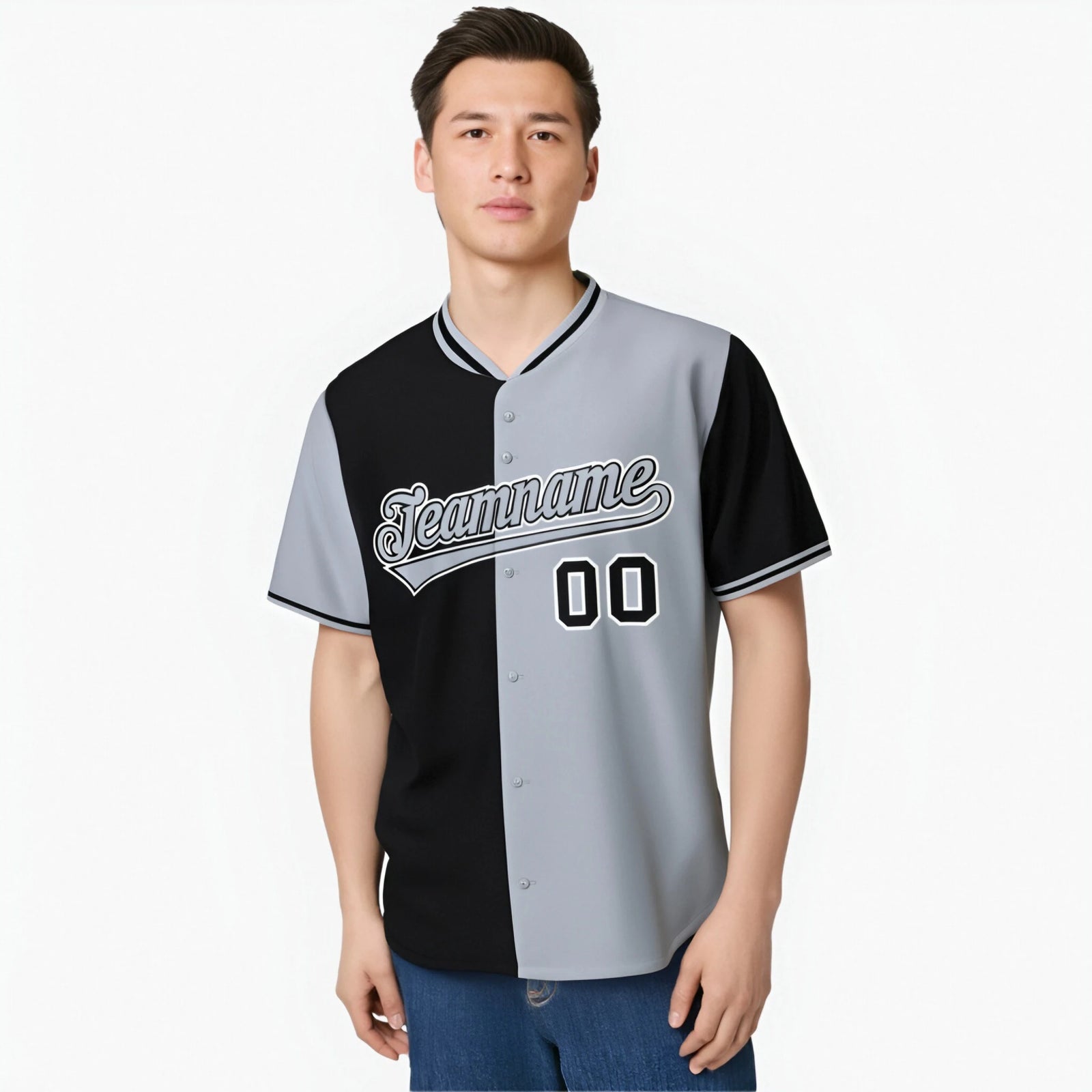 Custom Black Gray Authentic Split Fashion Baseball Jersey