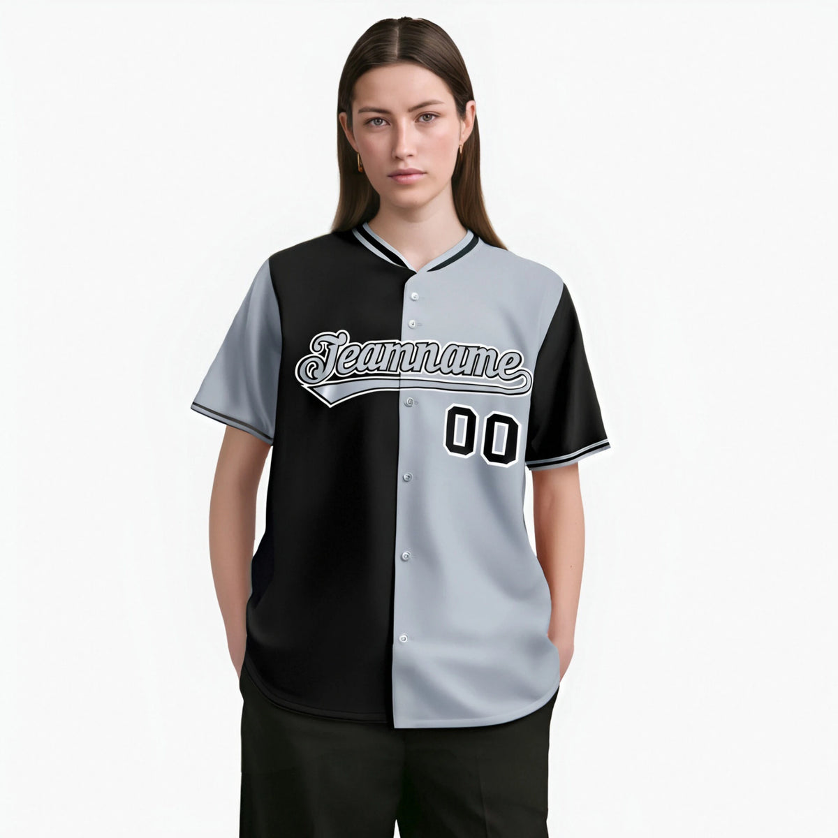 Custom Black Gray Authentic Split Fashion Baseball Jersey