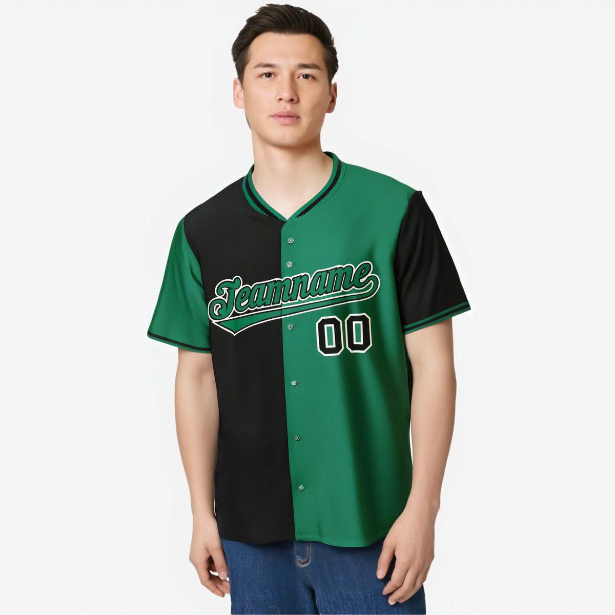 Custom Black Kelly Green Authentic Split Fashion Baseball Jersey