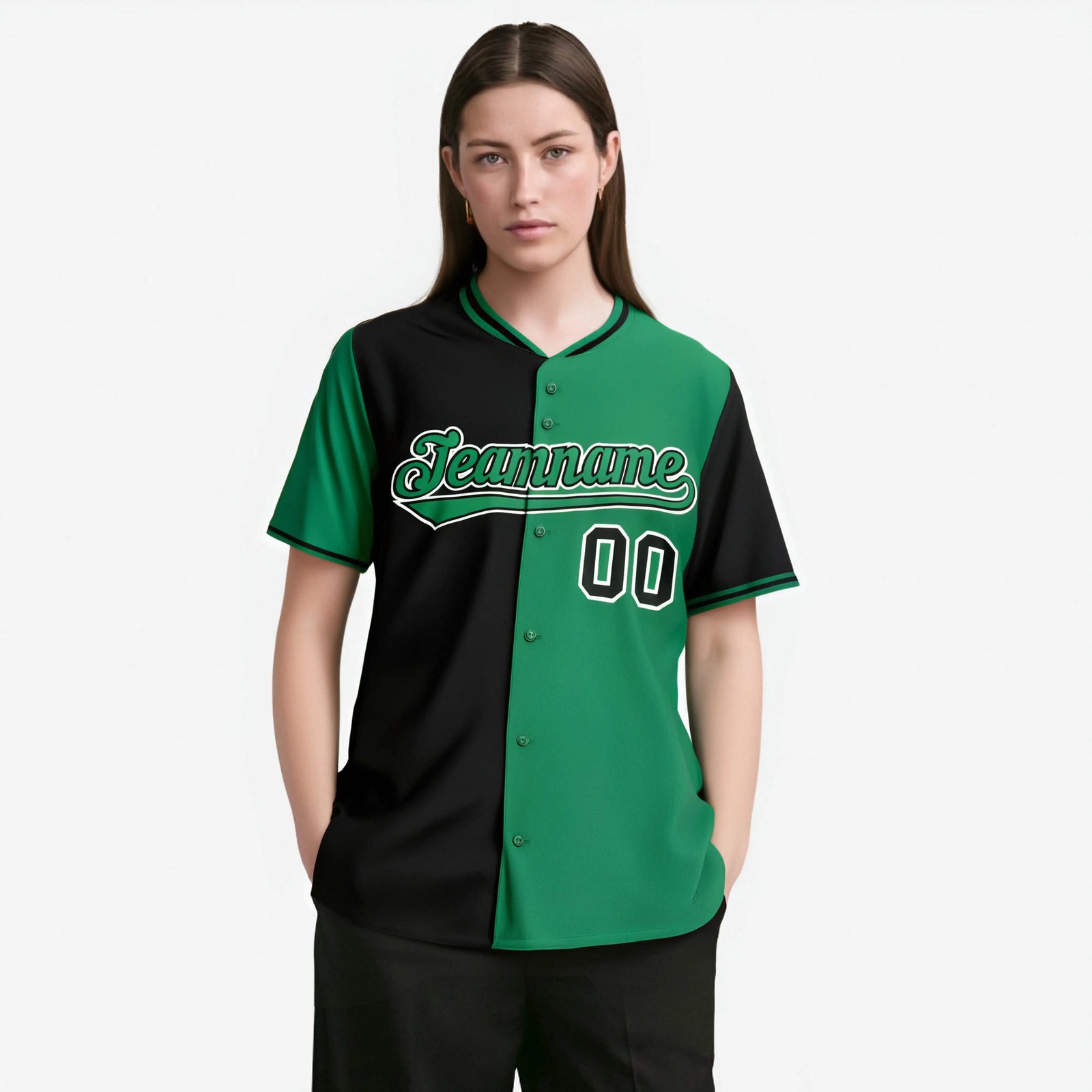 Custom Black Kelly Green Authentic Split Fashion Baseball Jersey