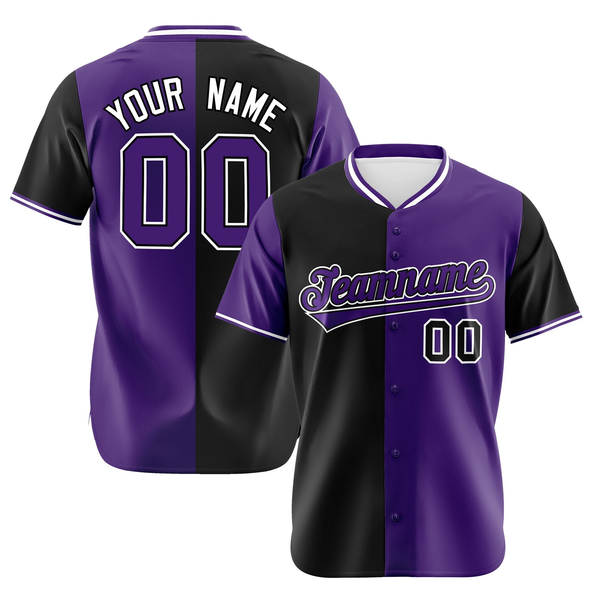 Custom Black Purple Authentic Split Fashion Baseball Jersey