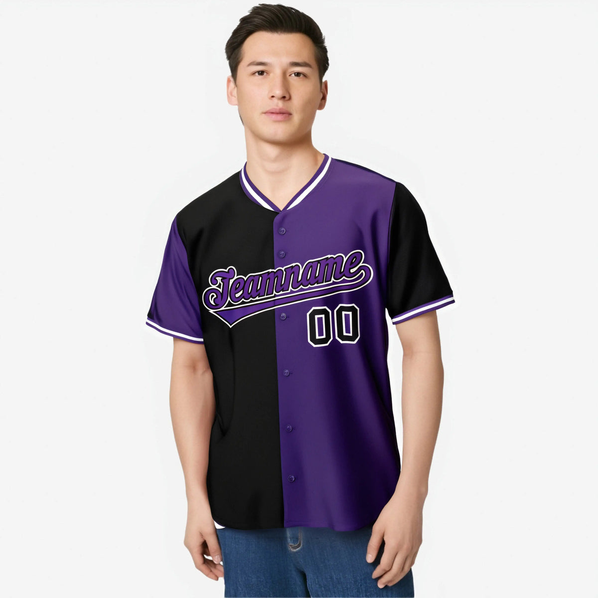 Custom Black Purple Authentic Split Fashion Baseball Jersey