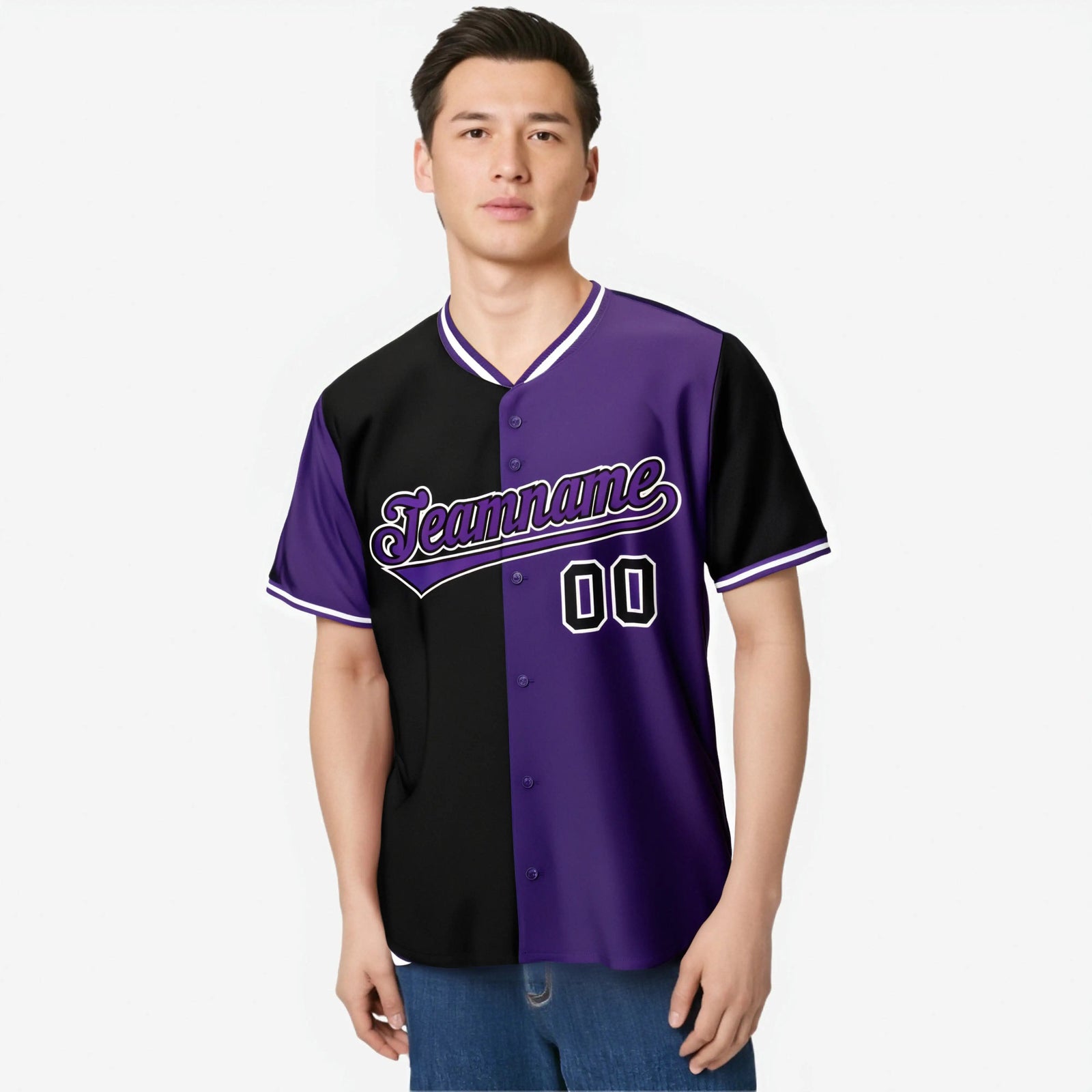 Custom Black Purple Authentic Split Fashion Baseball Jersey