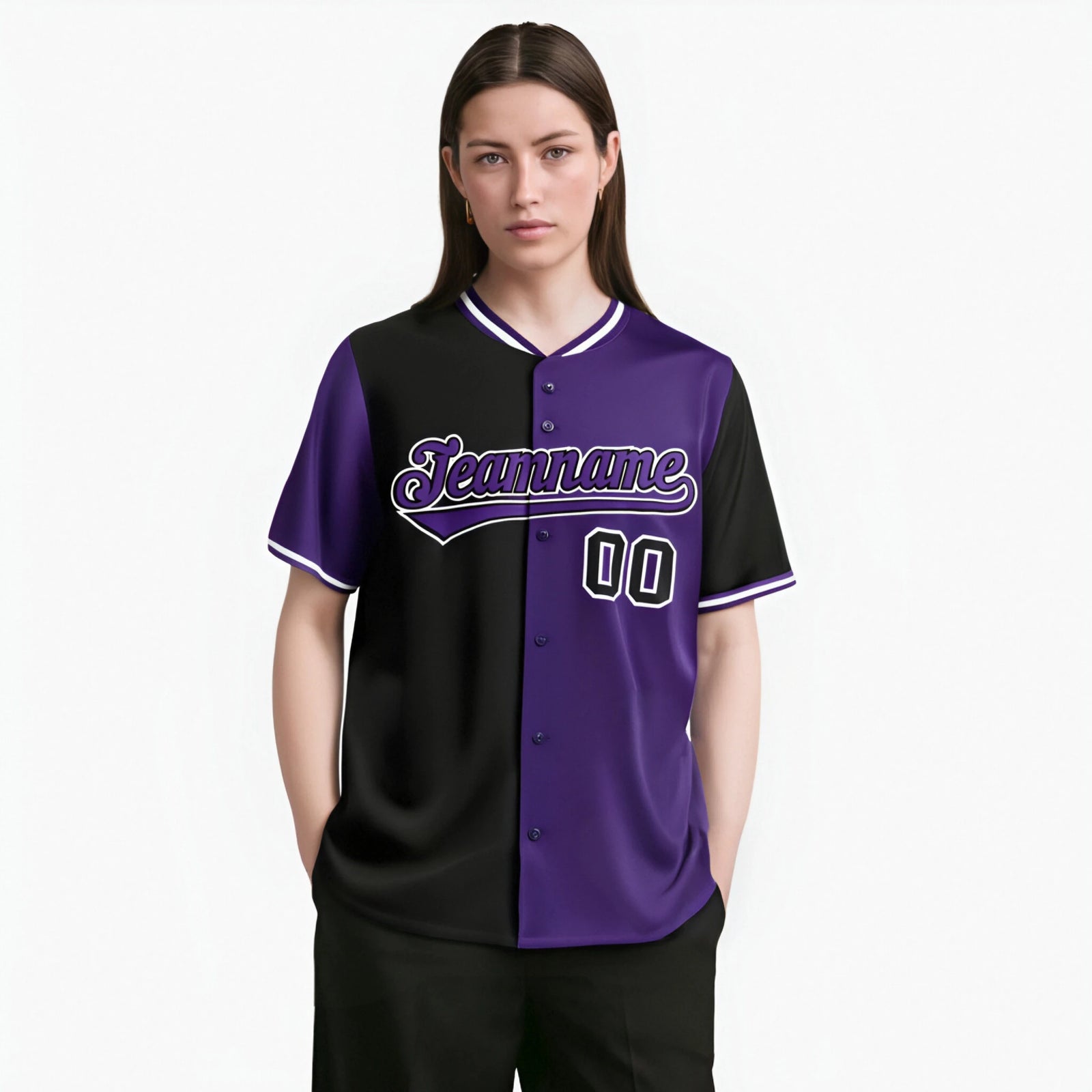 Custom Black Purple Authentic Split Fashion Baseball Jersey