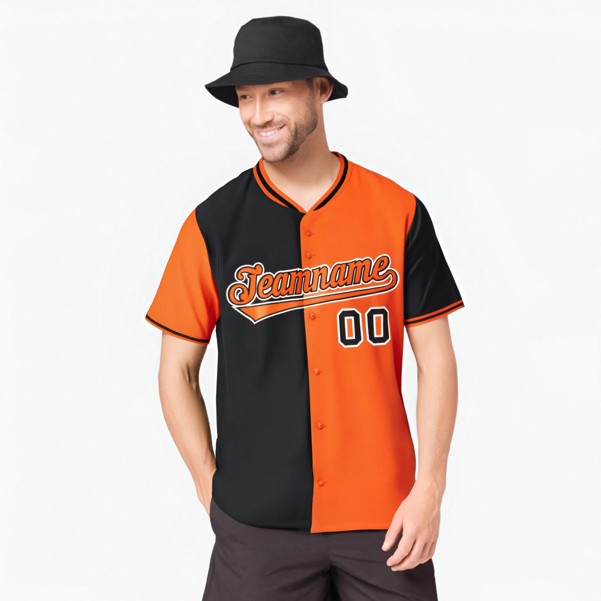 Custom Black Orange Authentic Split Fashion Baseball Jersey