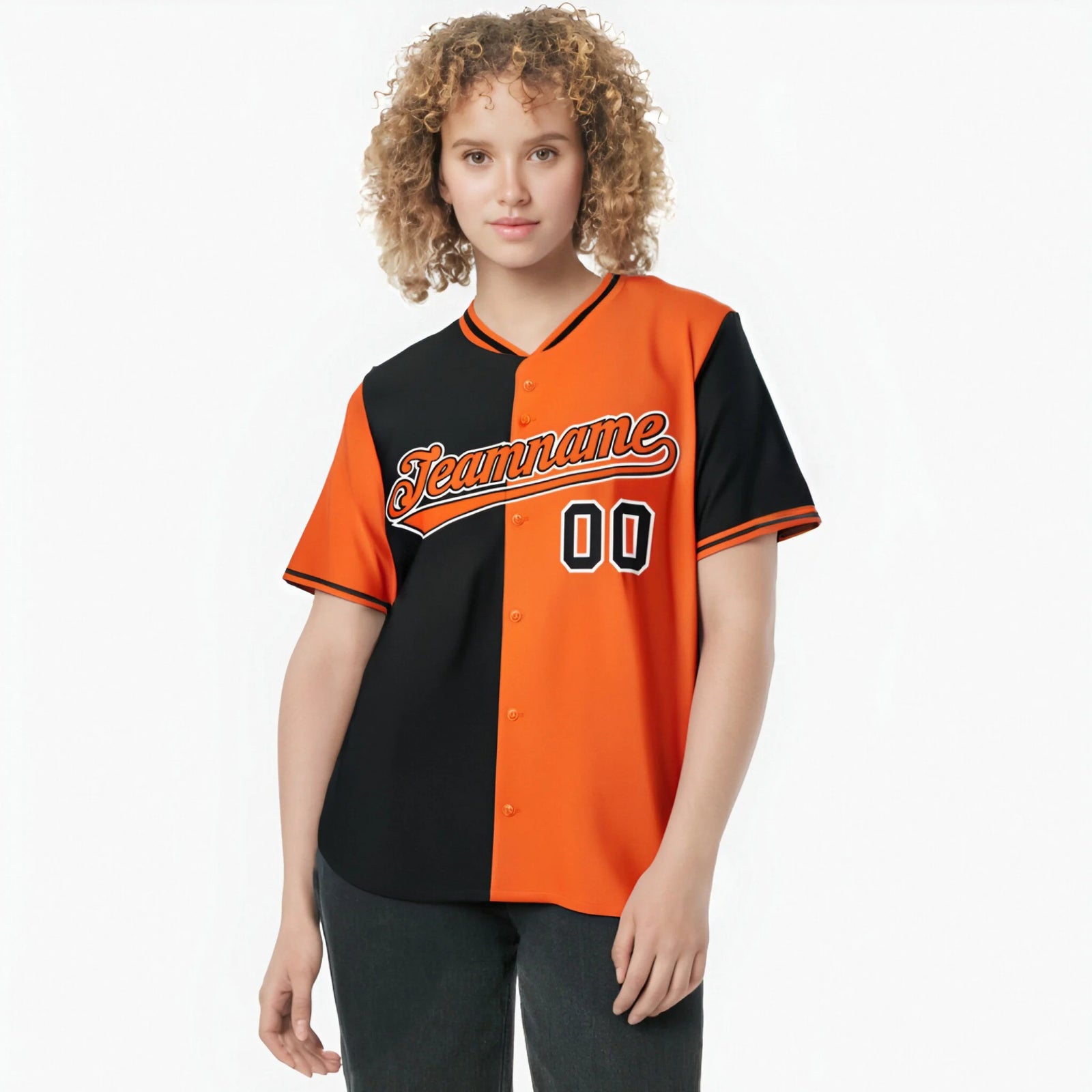 Custom Black Orange Authentic Split Fashion Baseball Jersey
