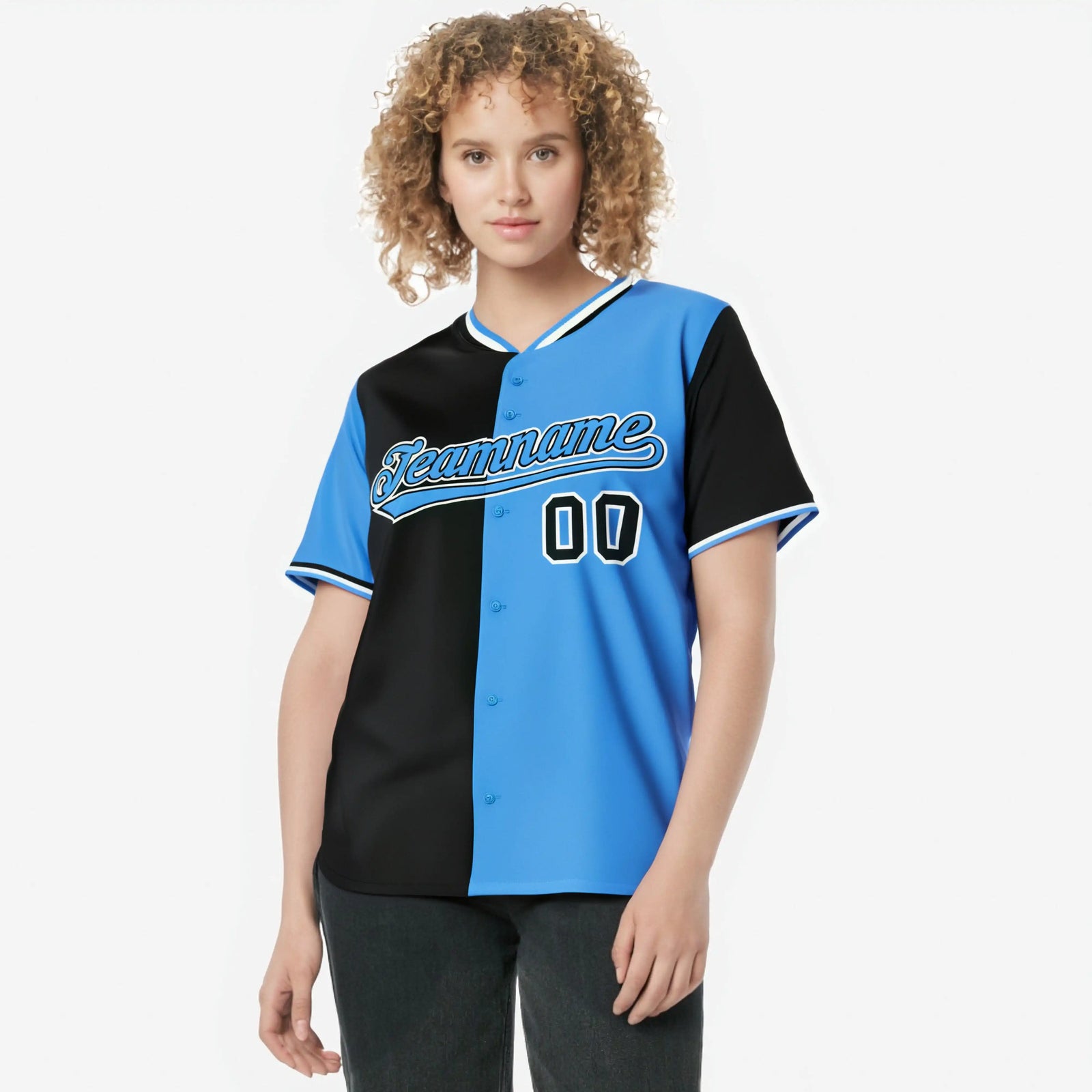 Custom Black Powder Blue Authentic Split Fashion Baseball Jersey