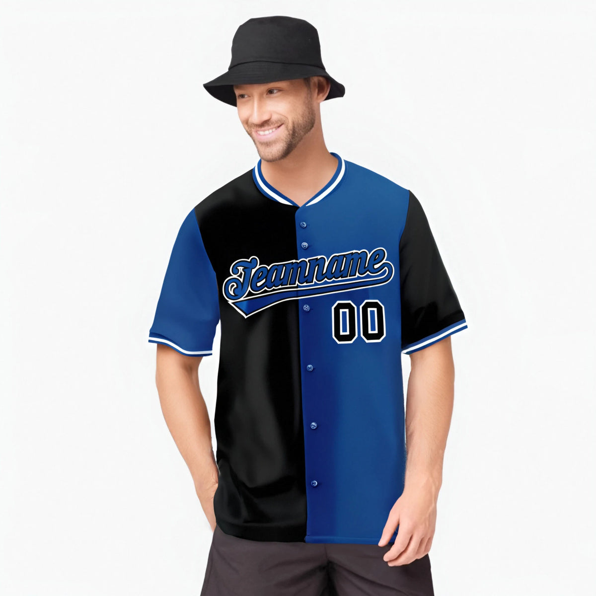 Custom Black Royal Blue Authentic Split Fashion Baseball Jersey