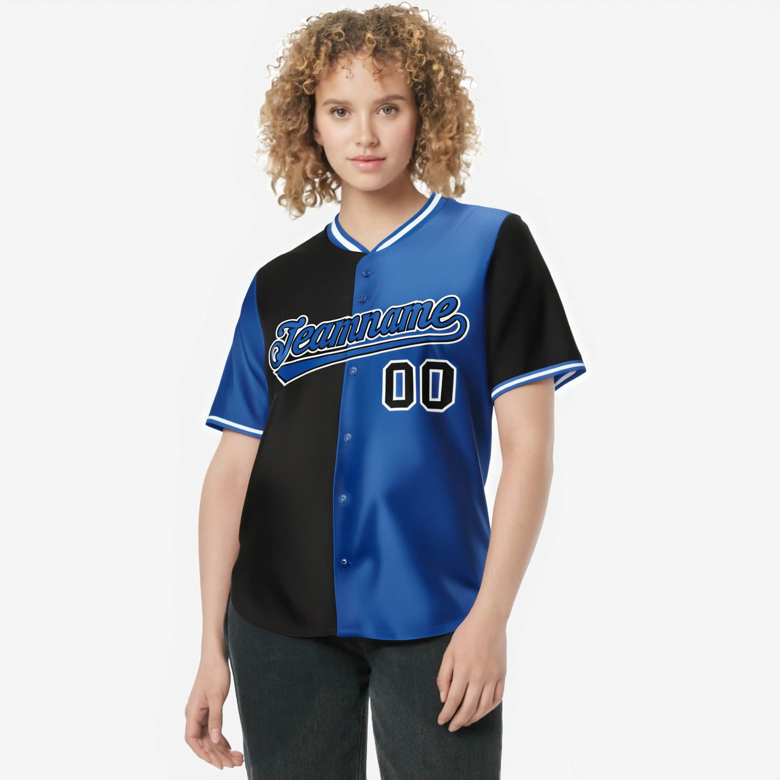 Custom Black Royal Blue Authentic Split Fashion Baseball Jersey