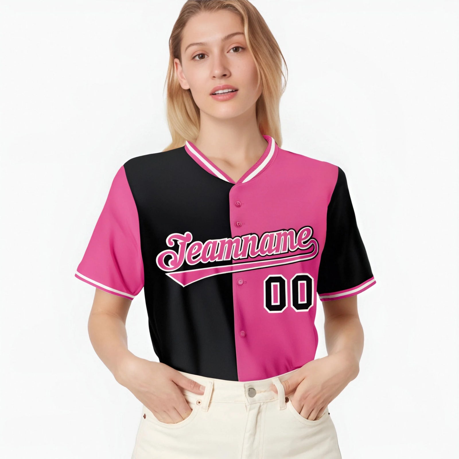 Custom Black Pink Authentic Split Fashion Baseball Jersey