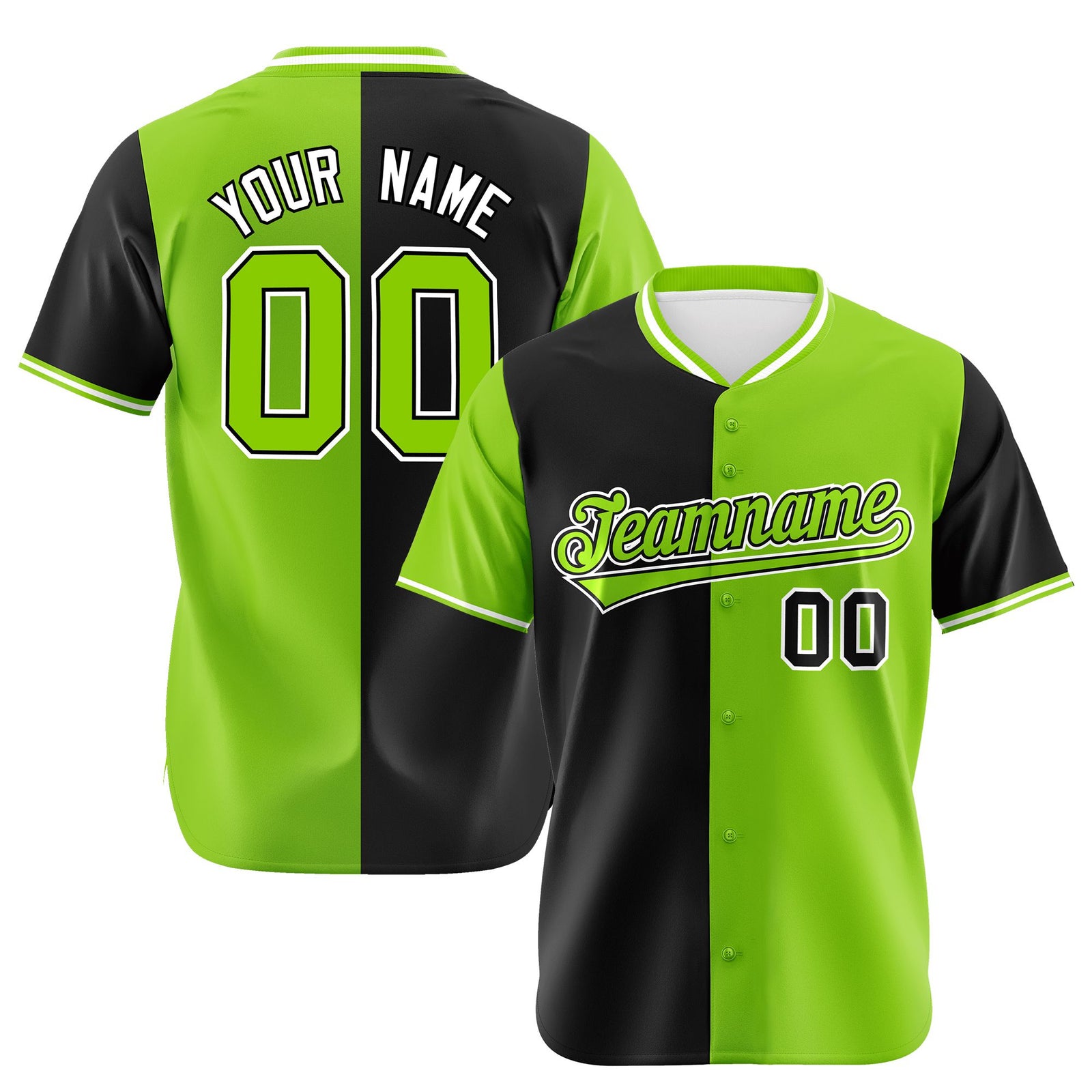 Custom Black Neon Green Authentic Split Fashion Baseball Jersey