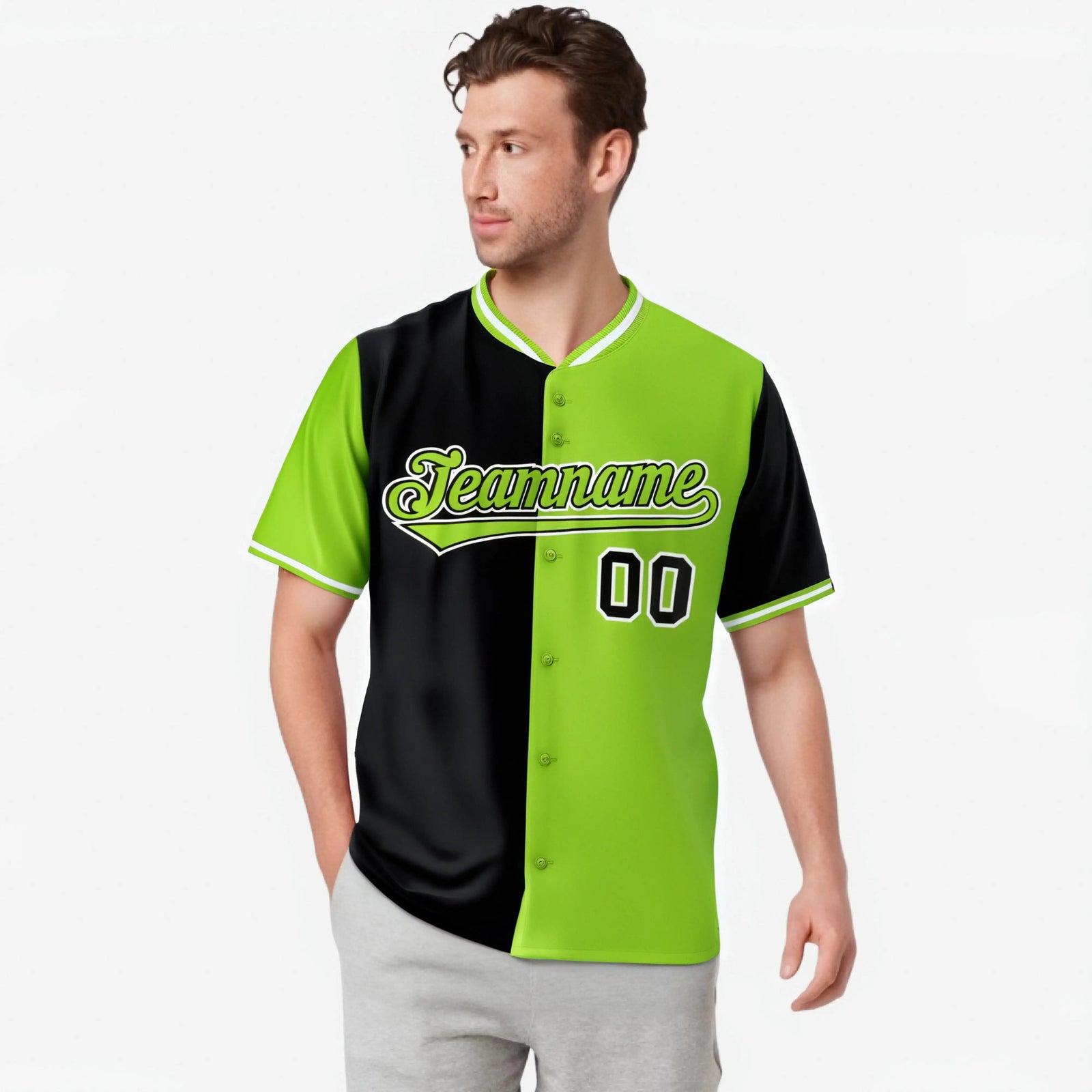 Custom Black Neon Green Authentic Split Fashion Baseball Jersey